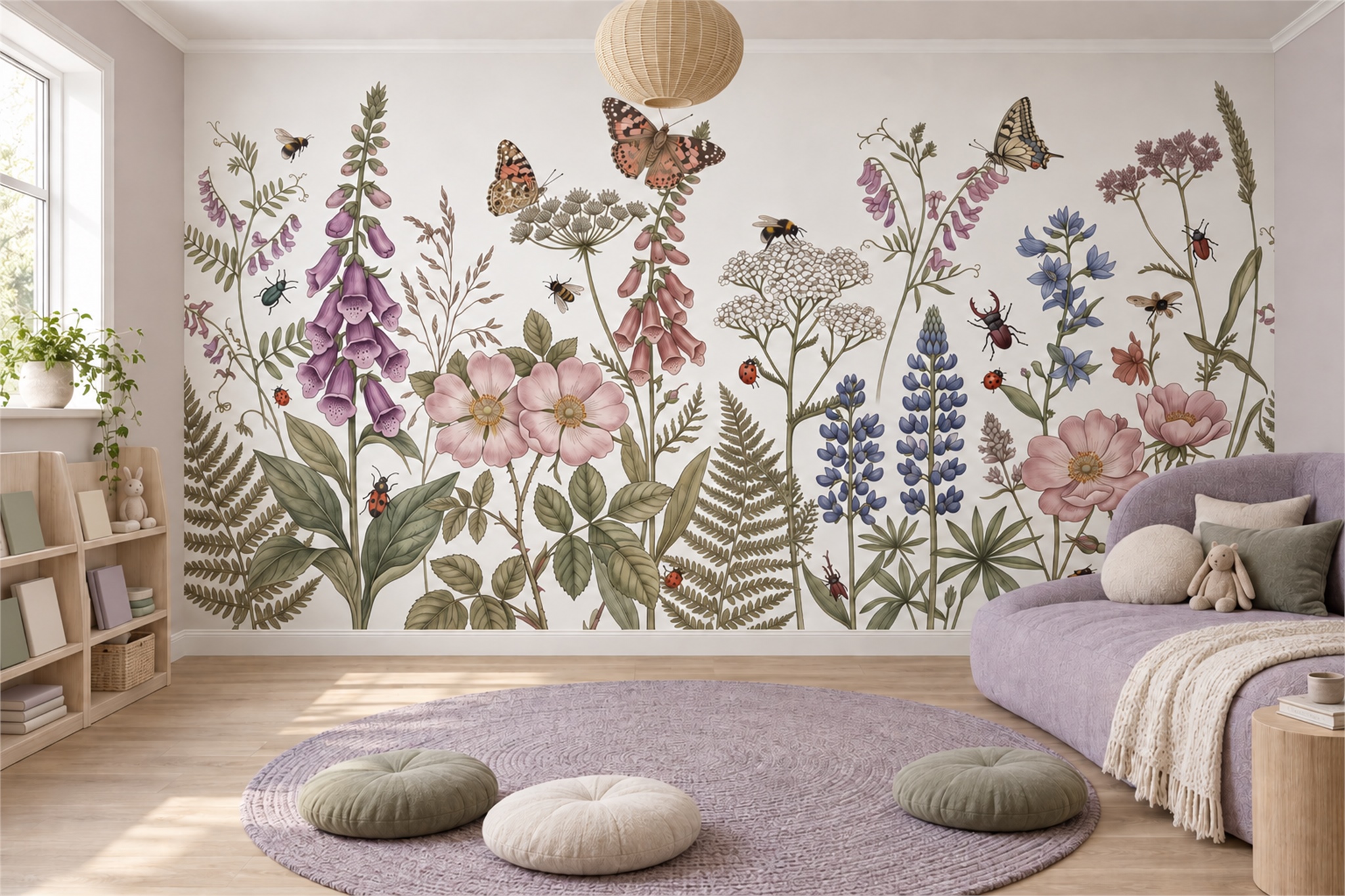 Pink Meadow Scenic Wallpaper Mural Home-office-wallpaper-murals, Shown In A Home Office, Peel-and-stick Finish