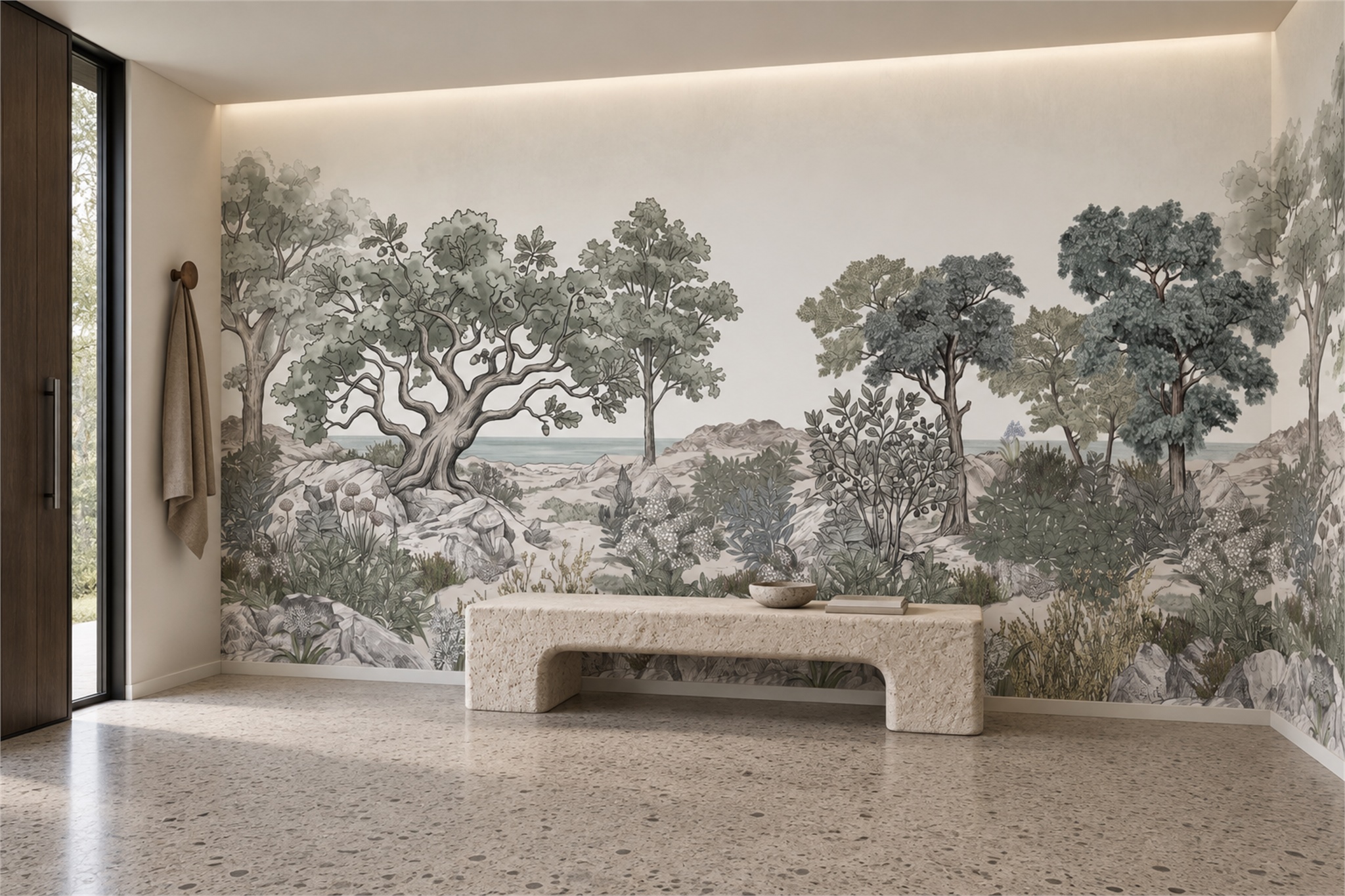 Grey Trees Scenic Decorative Wallpaper Mural Entryway-wallpaper-murals, Peel-and-stick Finish