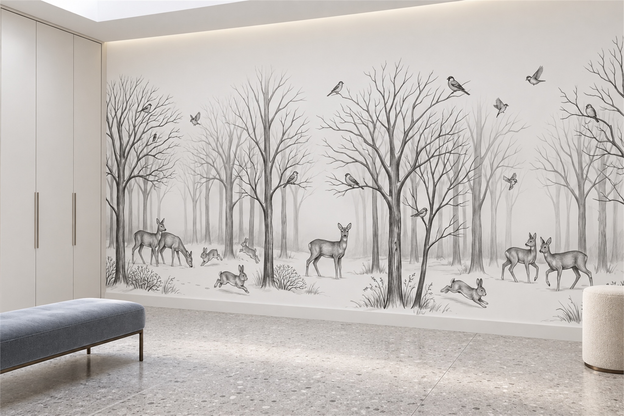 Grey Woodland Scenic Decorative Wallpaper Mural, Peel-and-stick Finish
