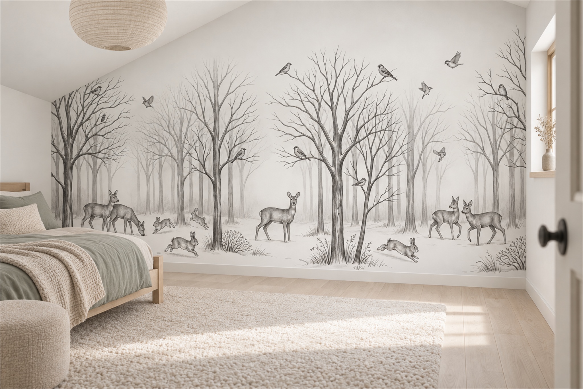 Grey Woodland Scenic Decorative Wallpaper Mural Accent-wall-wallpaper-murals, Peel-and-stick Finish