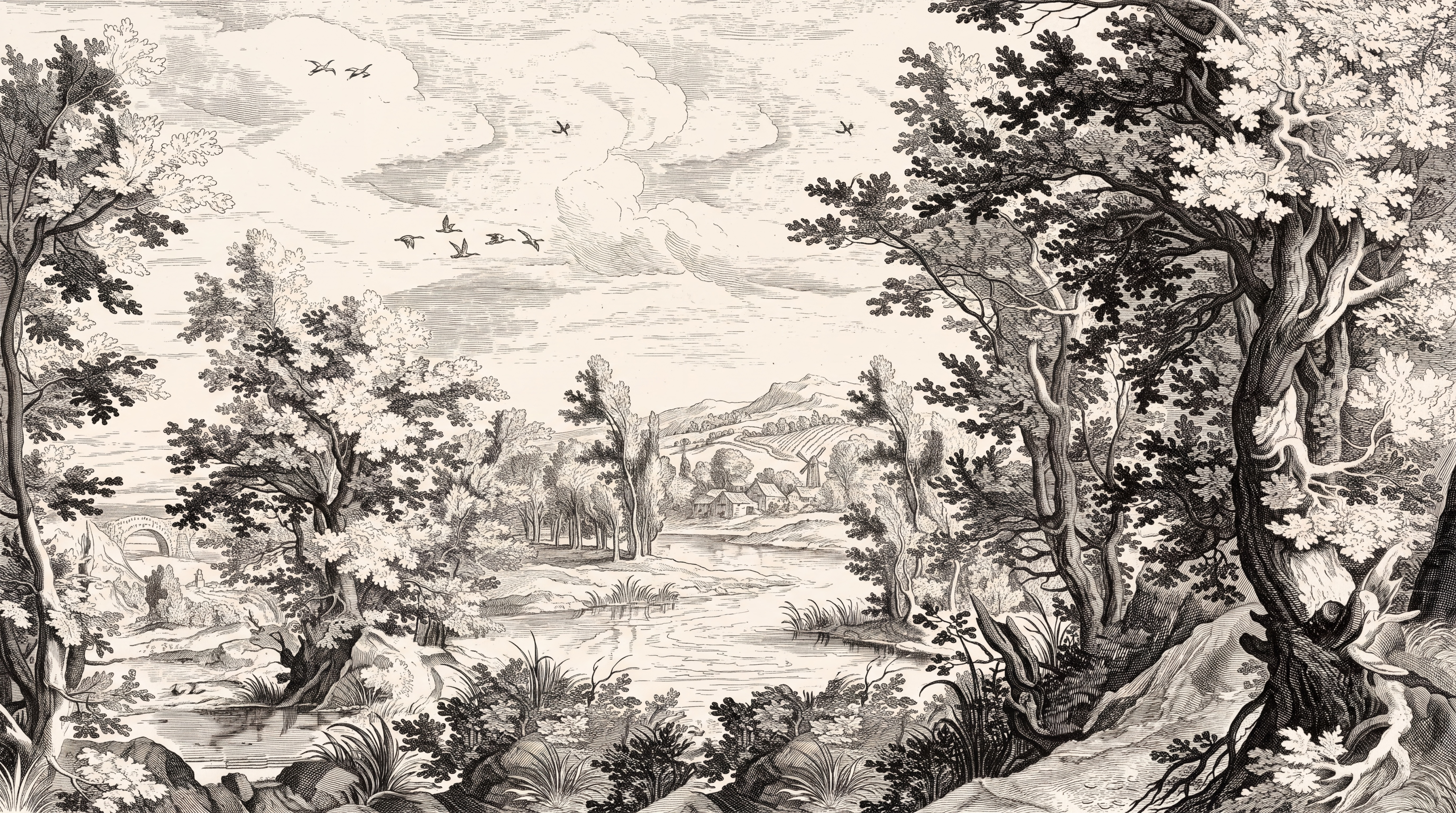 Sepia Forest Scenic Wallpaper Mural, Peel-and-stick Finish