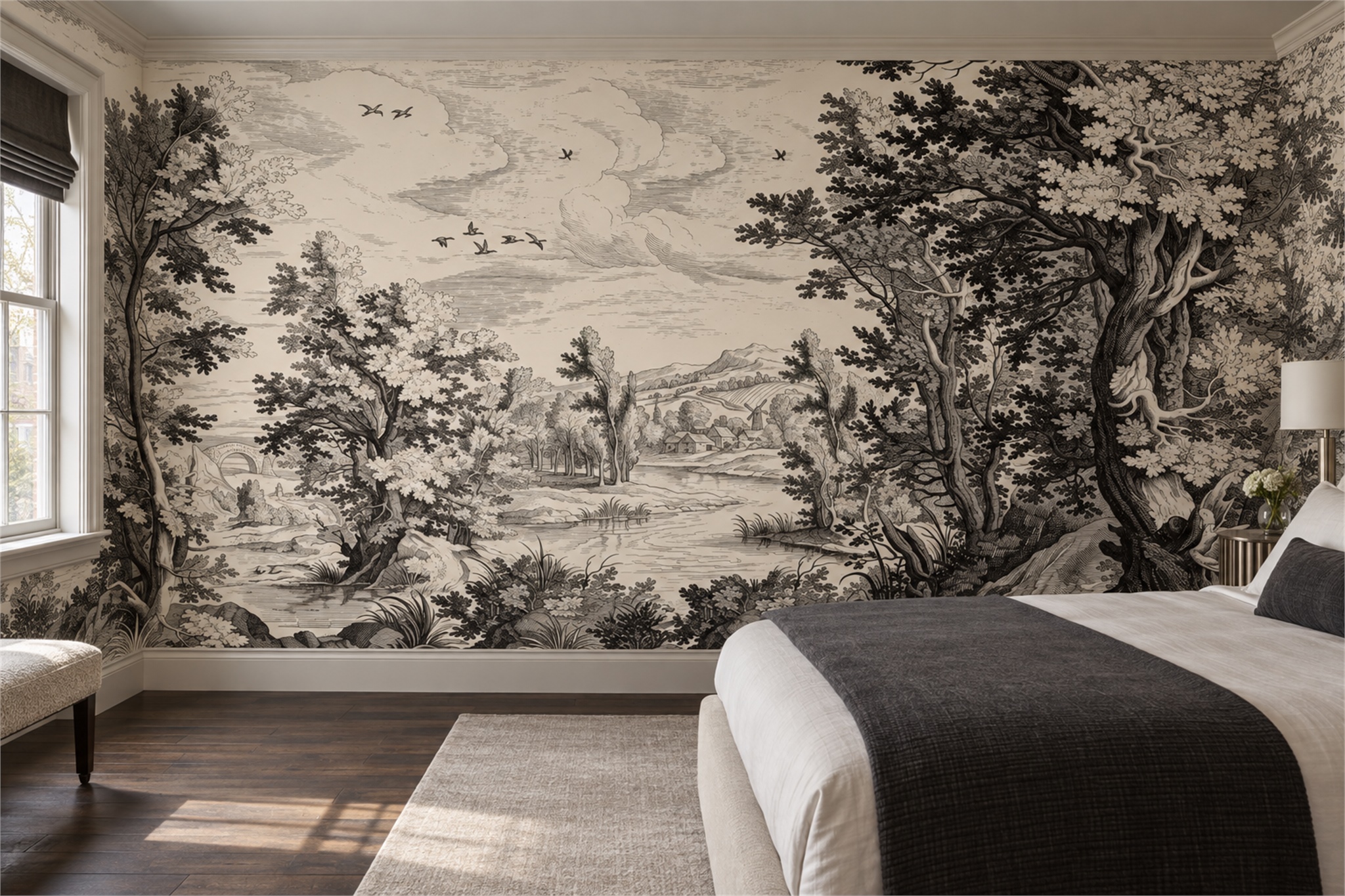 Sepia Forest Scenic Wallpaper Mural Home-office-wallpaper-murals, Peel-and-stick Finish