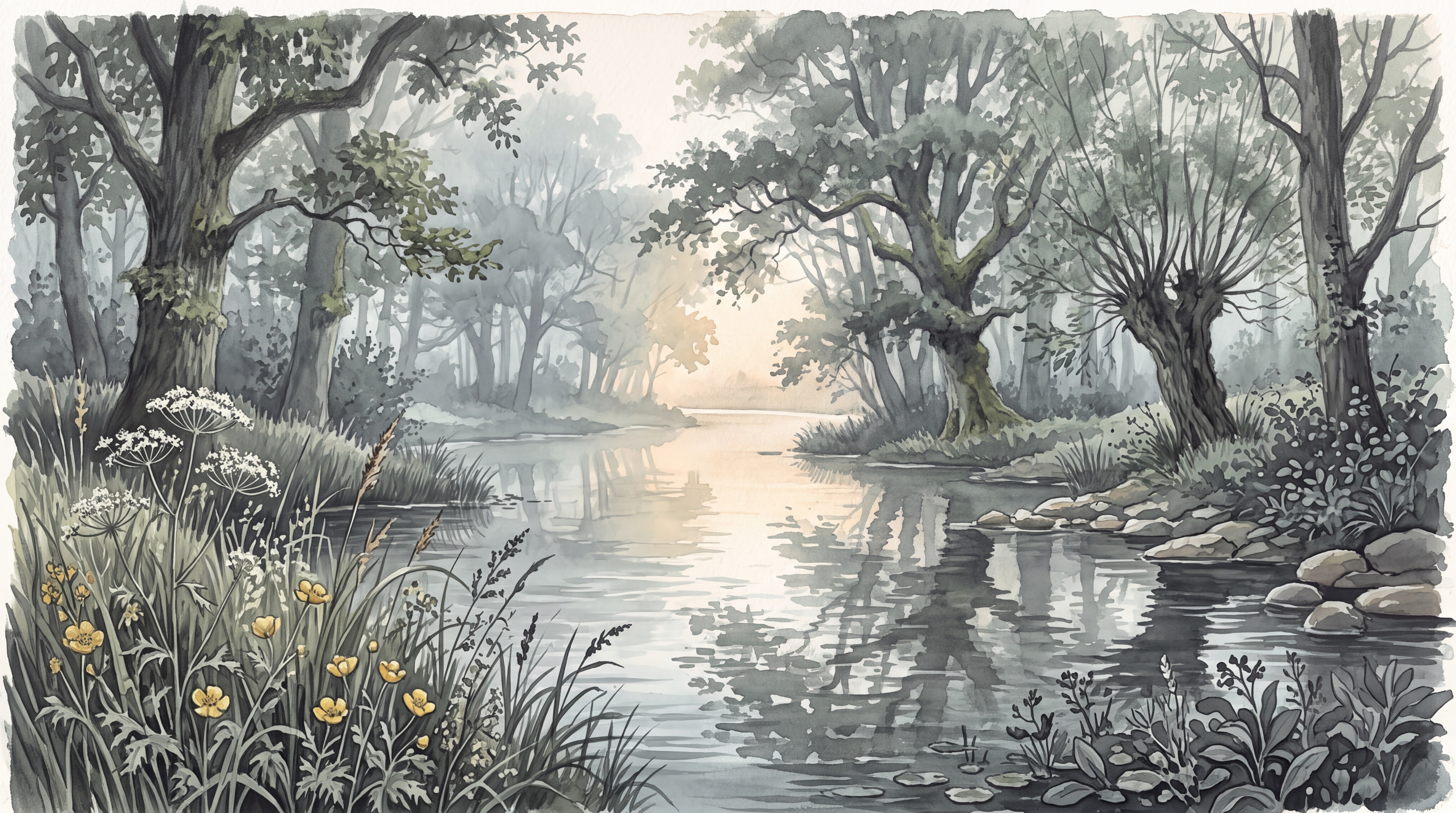 Grey River Scenic Decorative Wallpaper Mural, Peel-and-stick Finish