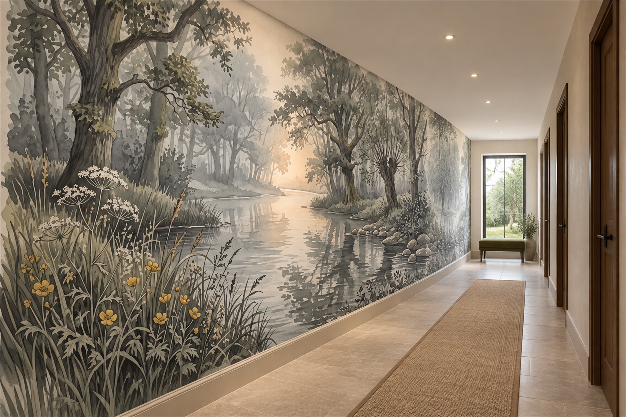 Grey River Scenic Decorative Wallpaper Mural Bedroom-wallpaper-murals, Peel-and-stick Finish