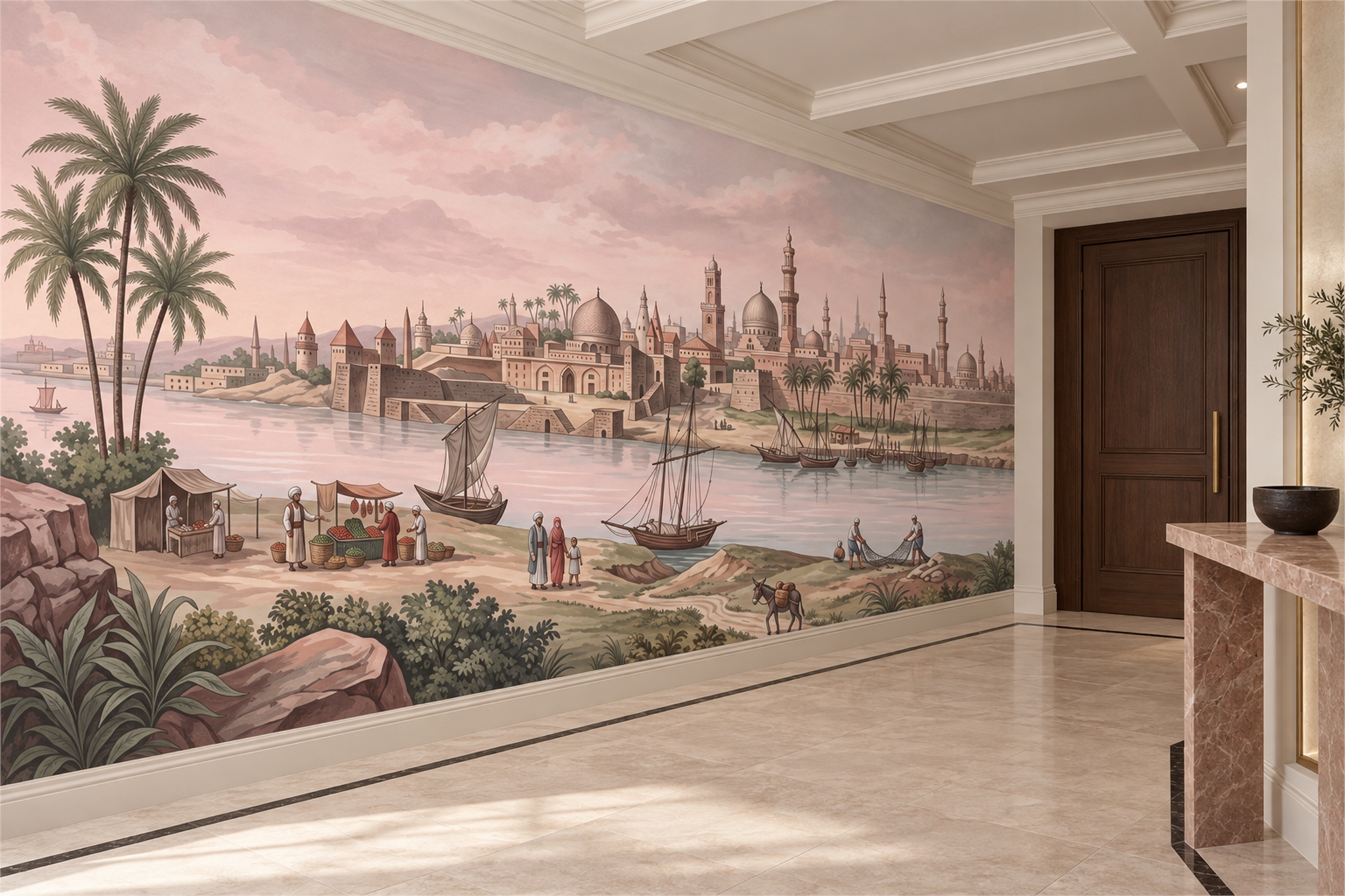 Pink Palace Scenic Decorative Wallpaper Mural Entryway-wallpaper-murals, Peel-and-stick Finish