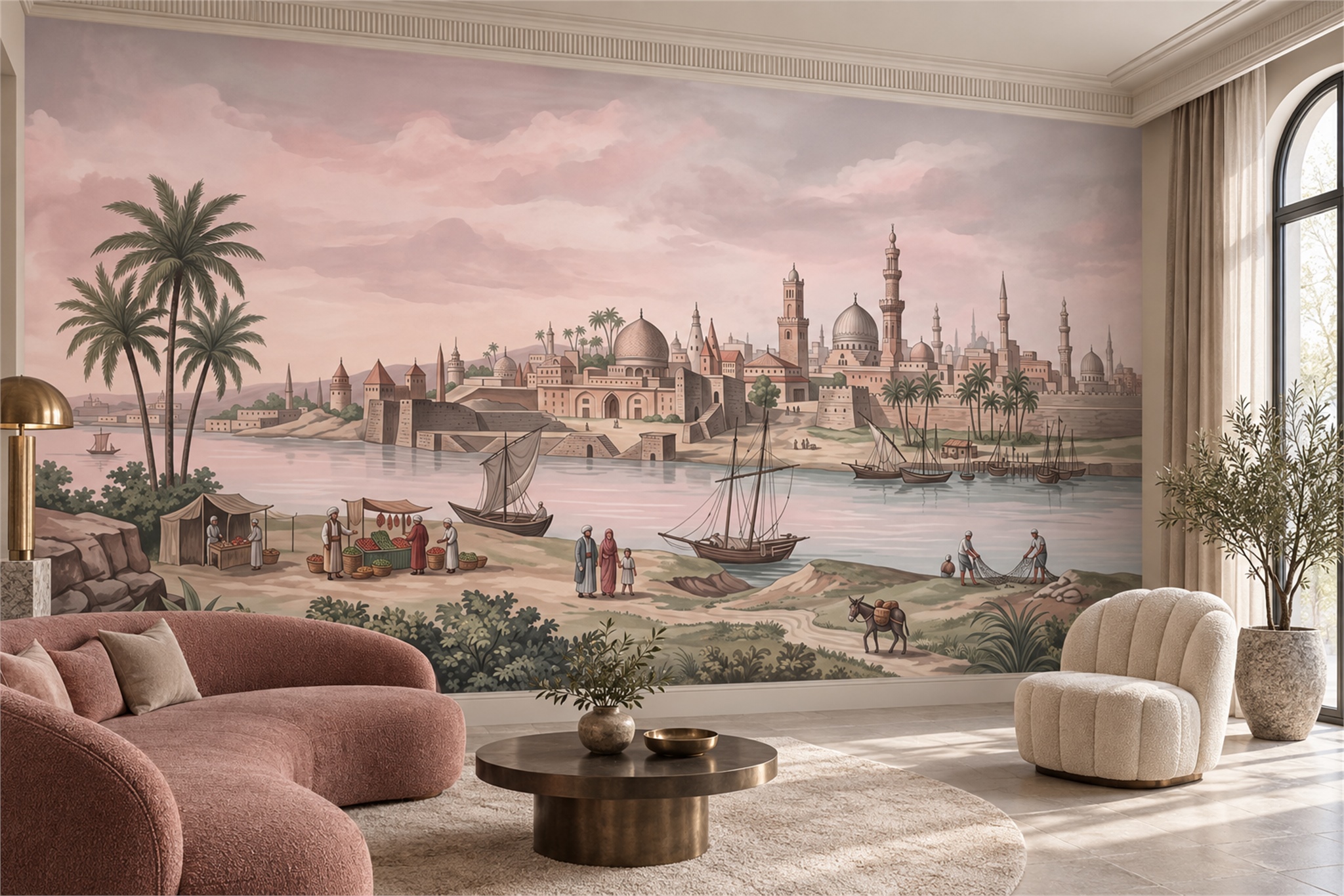 Pink Palace Scenic Decorative Wallpaper Mural Accent-wall-wallpaper-murals, Peel-and-stick Finish