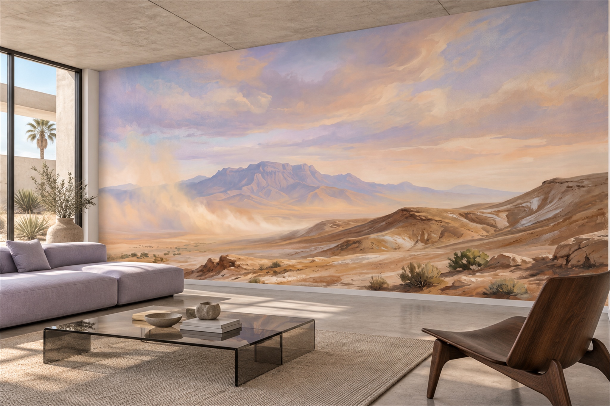 Ochre Pattern Decorative Painterly Wallpaper Mural Accent-wall-wallpaper-murals, Peel-and-stick Finish