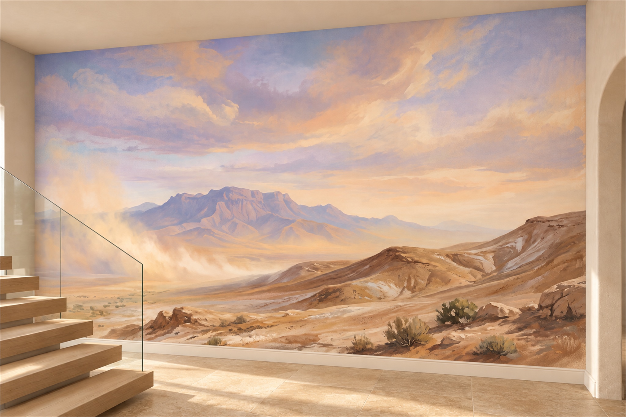 Ochre Pattern Decorative Painterly Wallpaper Mural Accent-wall-wallpaper-murals, Peel-and-stick Finish