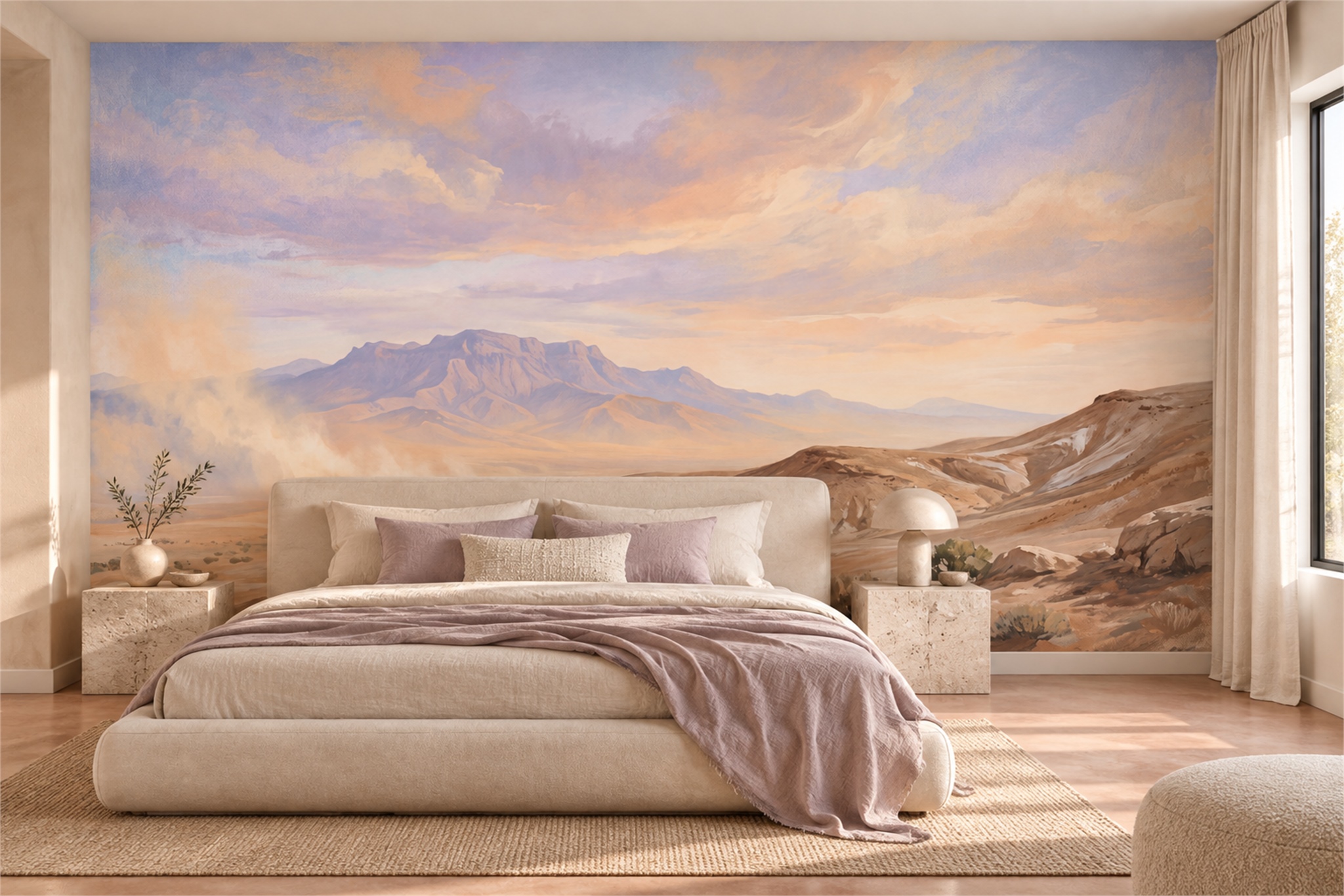 Ochre Pattern Decorative Painterly Wallpaper Mural Bedroom-wallpaper-murals, Peel-and-stick Finish
