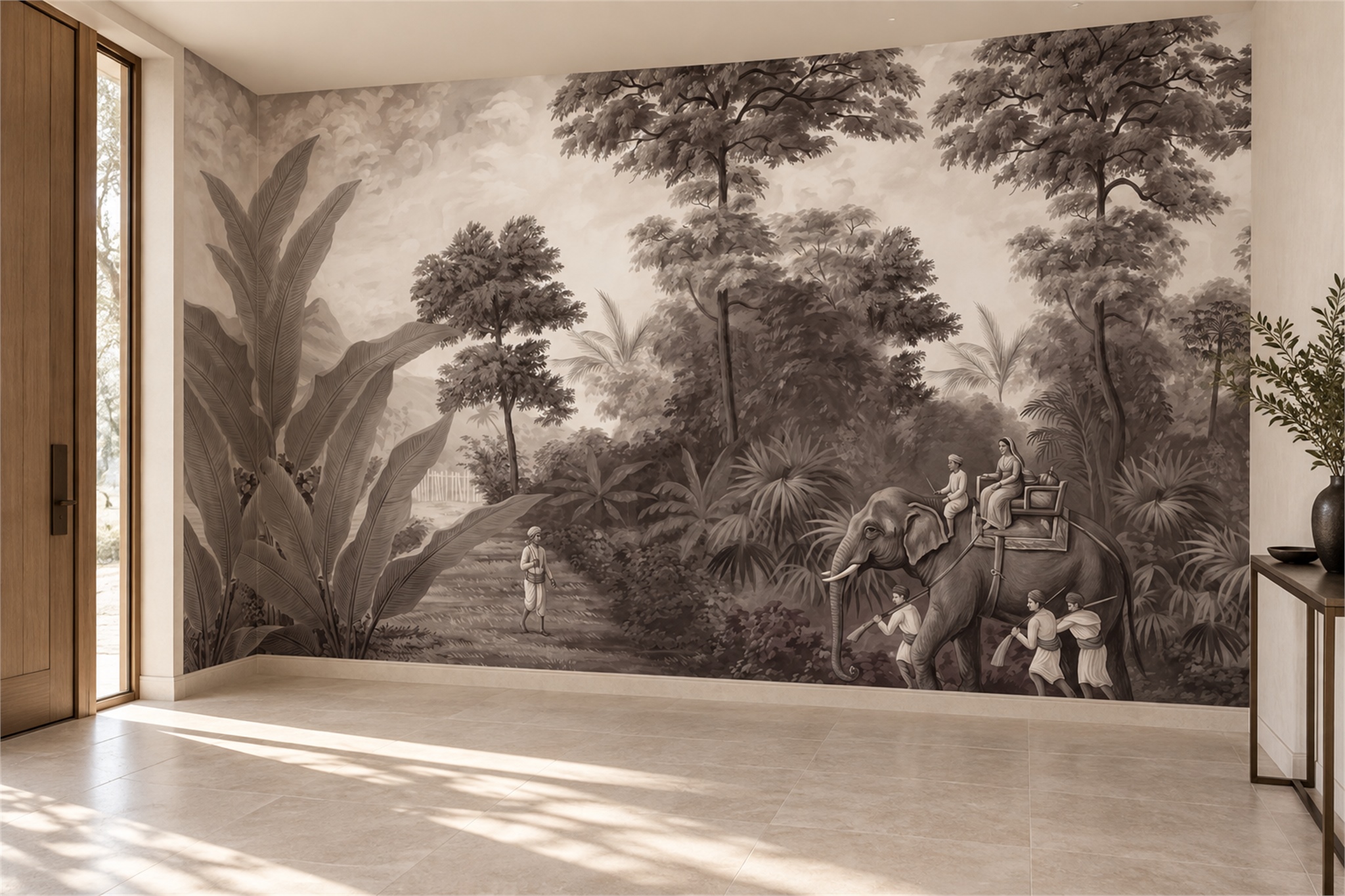 Sepia Pattern Decorative Abstract Wallpaper Mural Entryway-wallpaper-murals, Peel-and-stick Finish