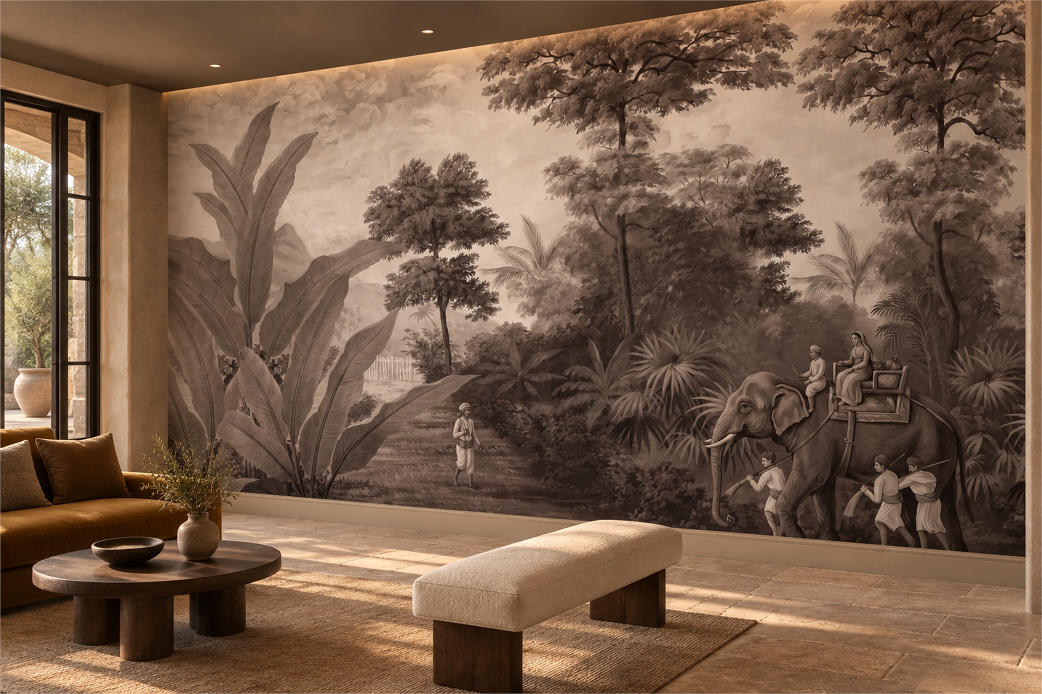 Sepia Pattern Decorative Abstract Wallpaper Mural Accent-wall-wallpaper-murals, Peel-and-stick Finish