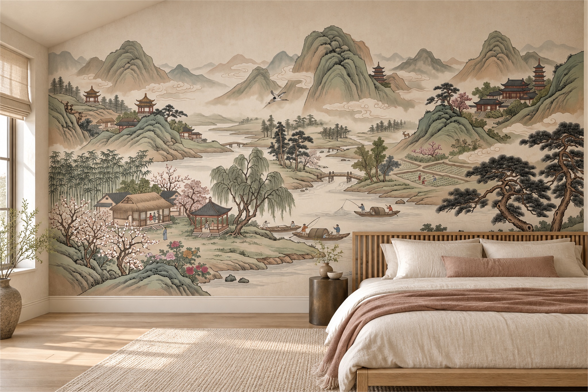 Sage Pattern Decorative Wallpaper Mural Layered Bedroom-wallpaper-murals, Peel-and-stick Finish