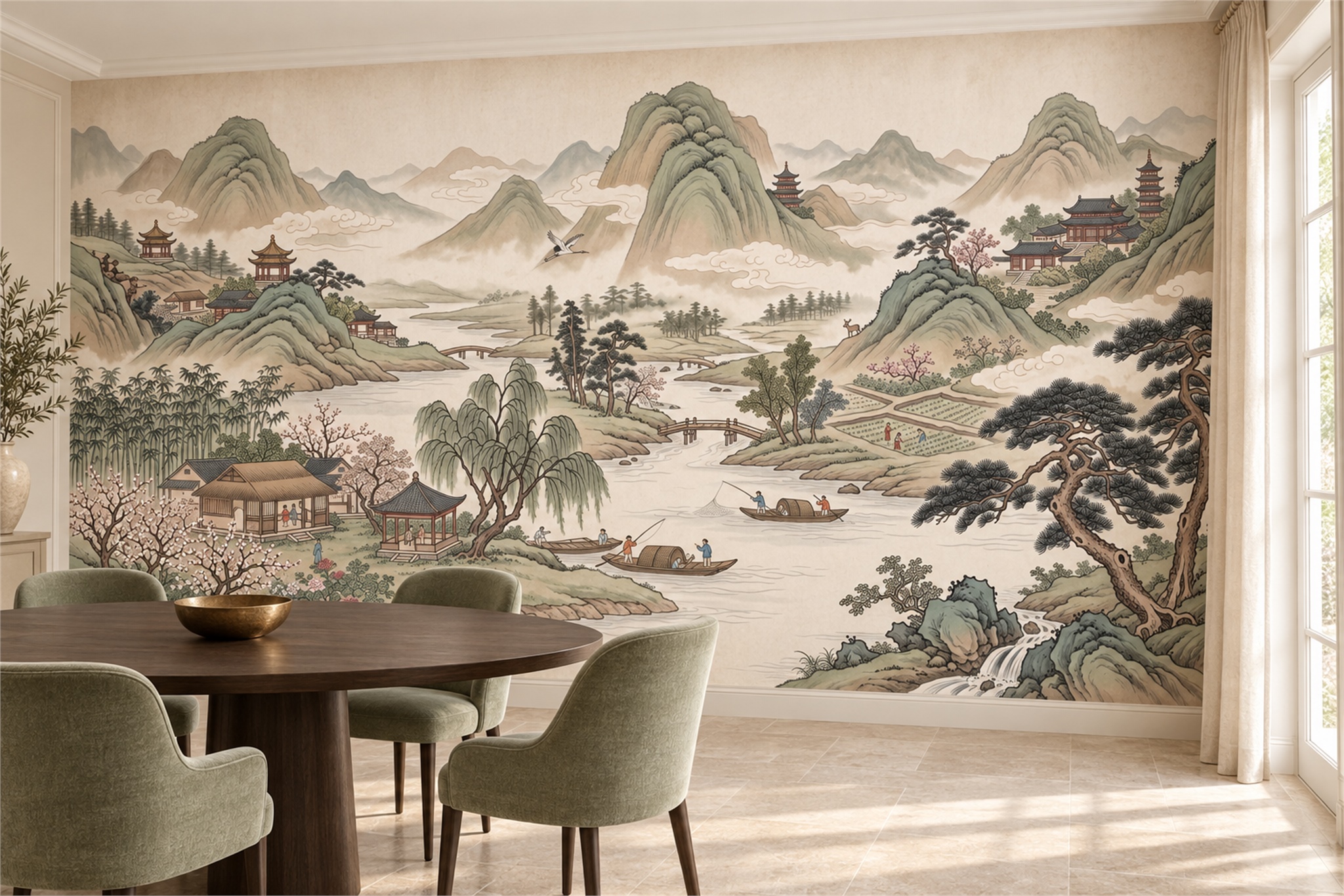 Sage Pattern Decorative Wallpaper Mural Layered Bedroom-wallpaper-murals, Peel-and-stick Finish