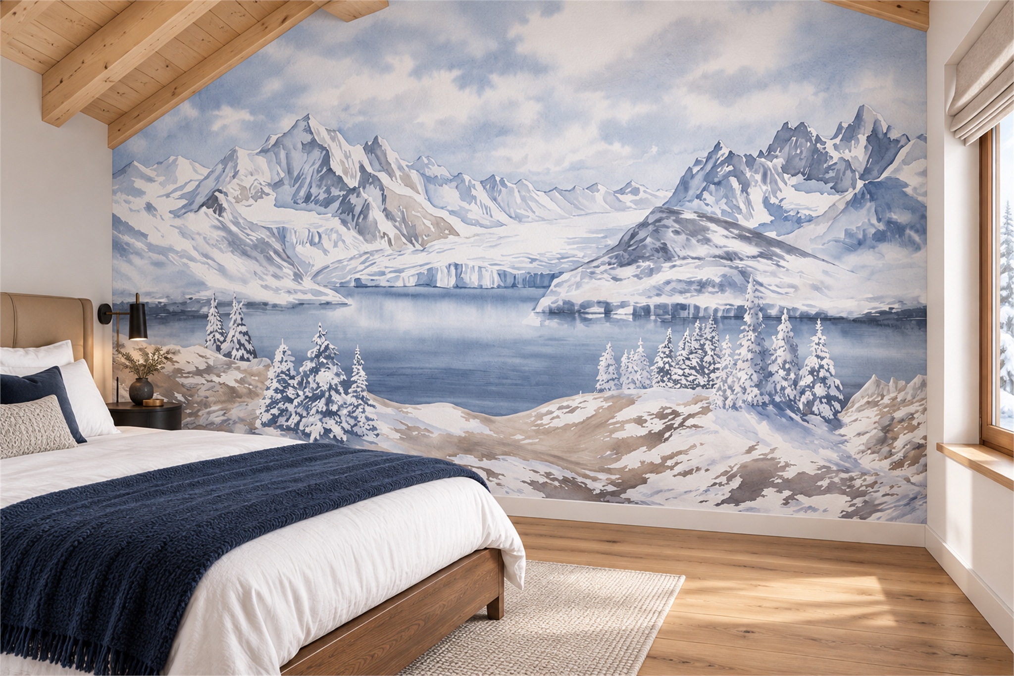 Blue Pattern Decorative Wallpaper Mural Layered Linear Wallpaper Mural Bedroom-wallpaper-murals, Peel-and-stick Finish
