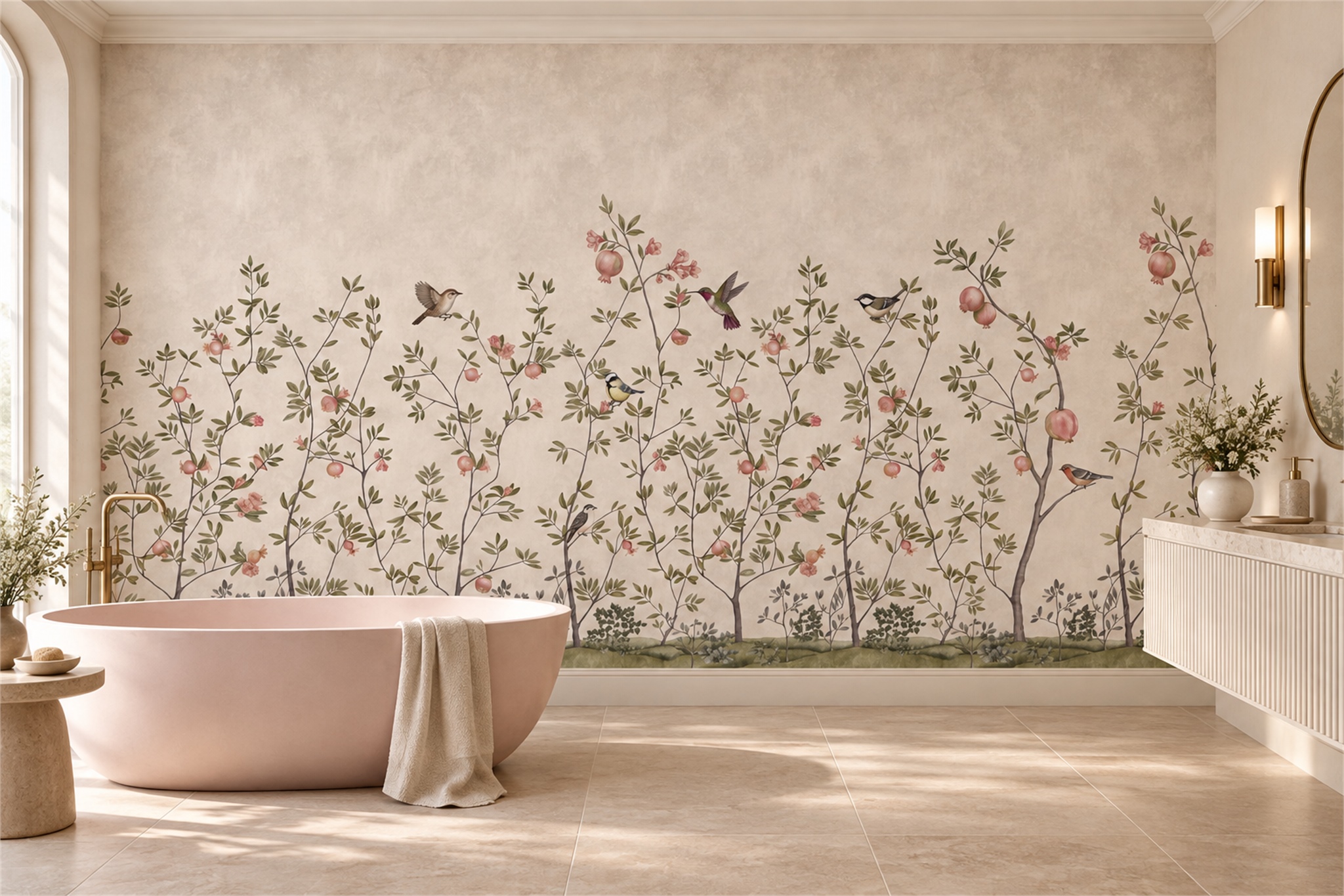 Pink Pattern Decorative Organic Wallpaper Mural Bathroom-wallpaper-murals, Peel-and-stick Finish