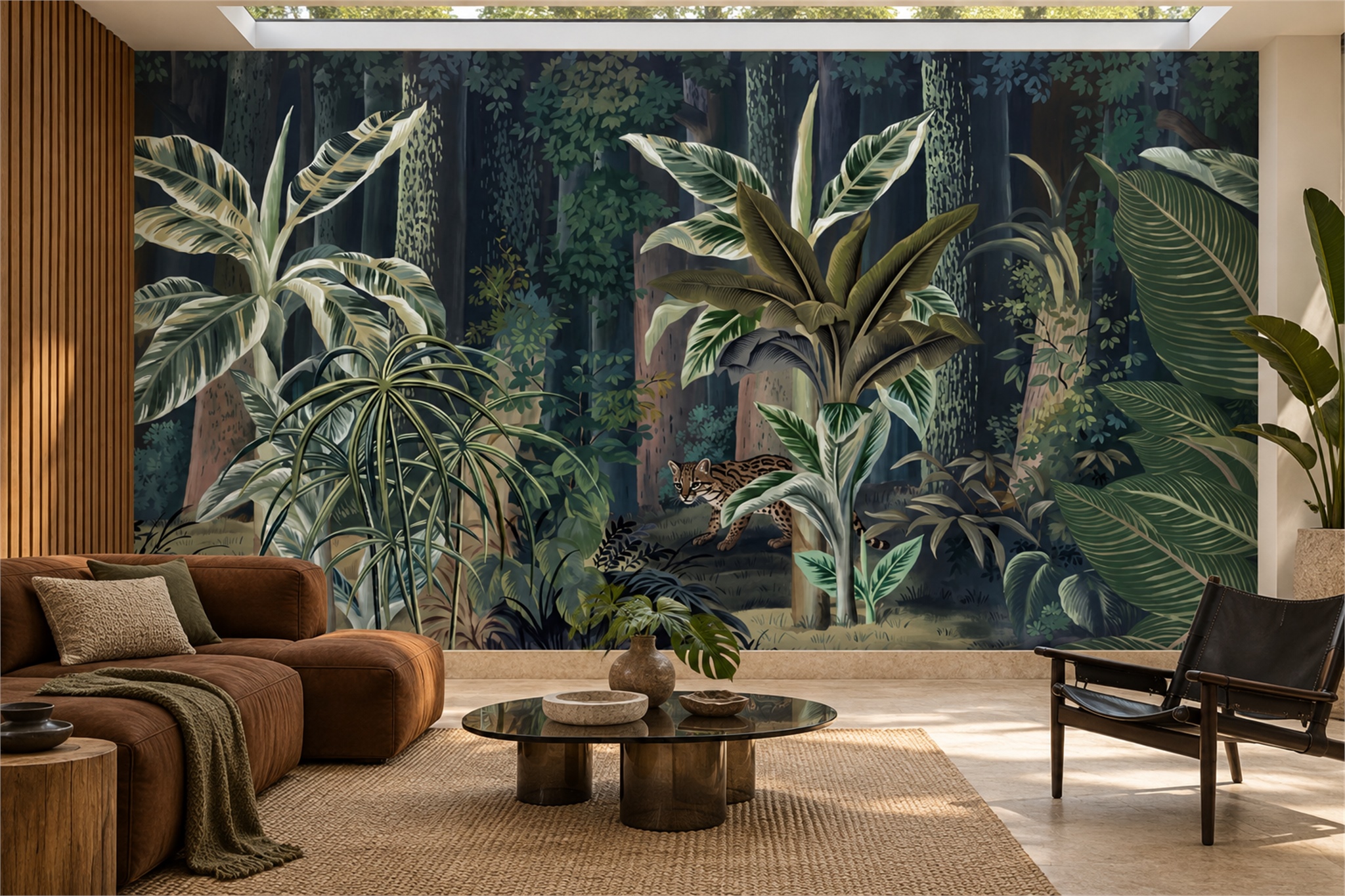 Green Tropical Artful Organic Wallpaper Mural Accent-wall-wallpaper-murals, Peel-and-stick Finish