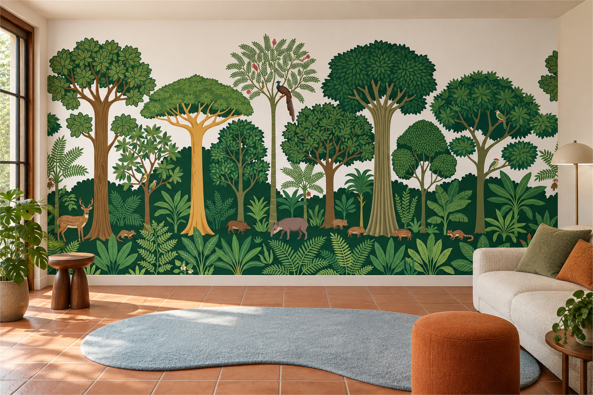 Green Trees Scenic Wallpaper Mural Accent-wall-wallpaper-murals, Peel-and-stick Finish