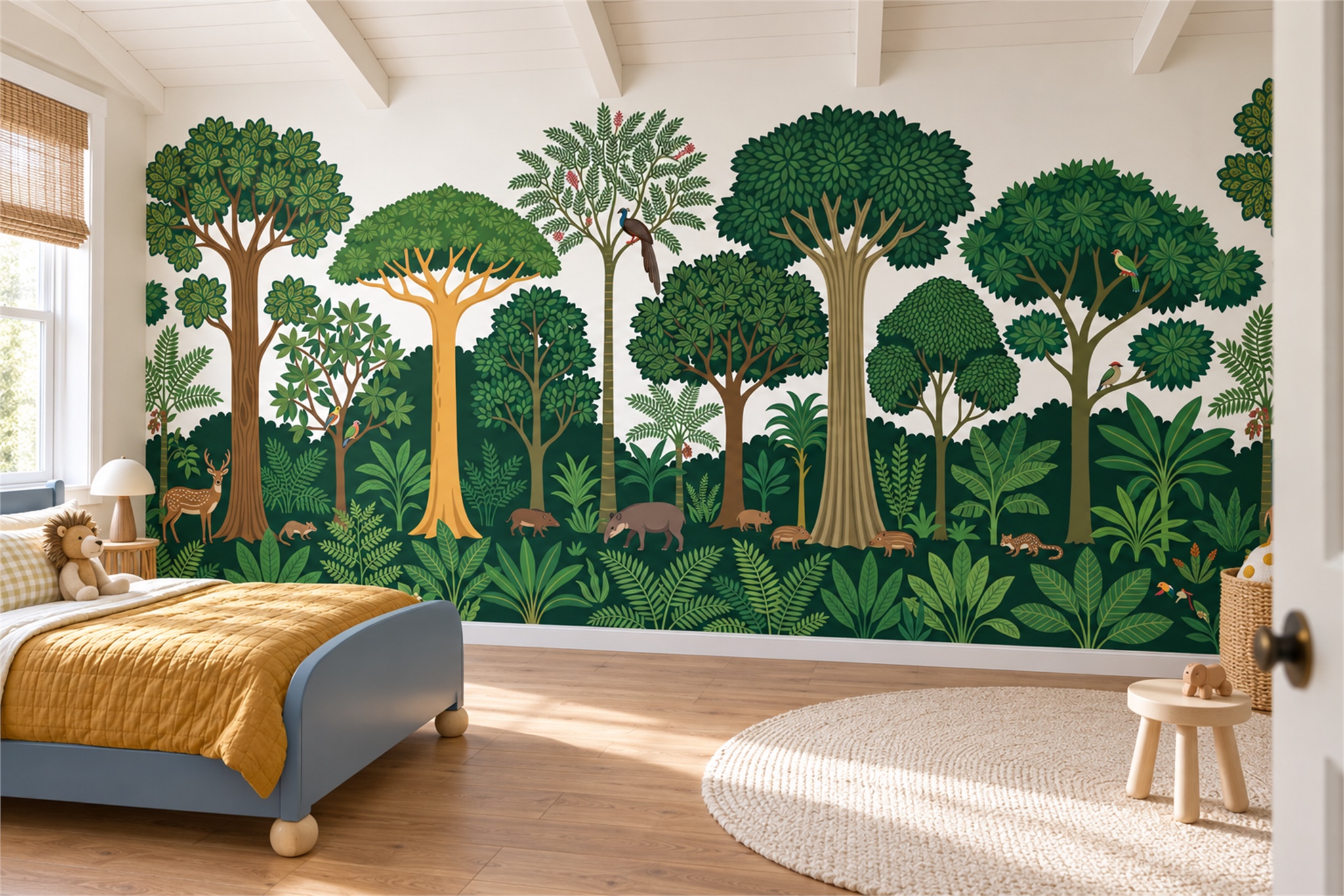 Green Trees Scenic Wallpaper Mural Feature-wall-wallpaper-murals, Peel-and-stick Finish