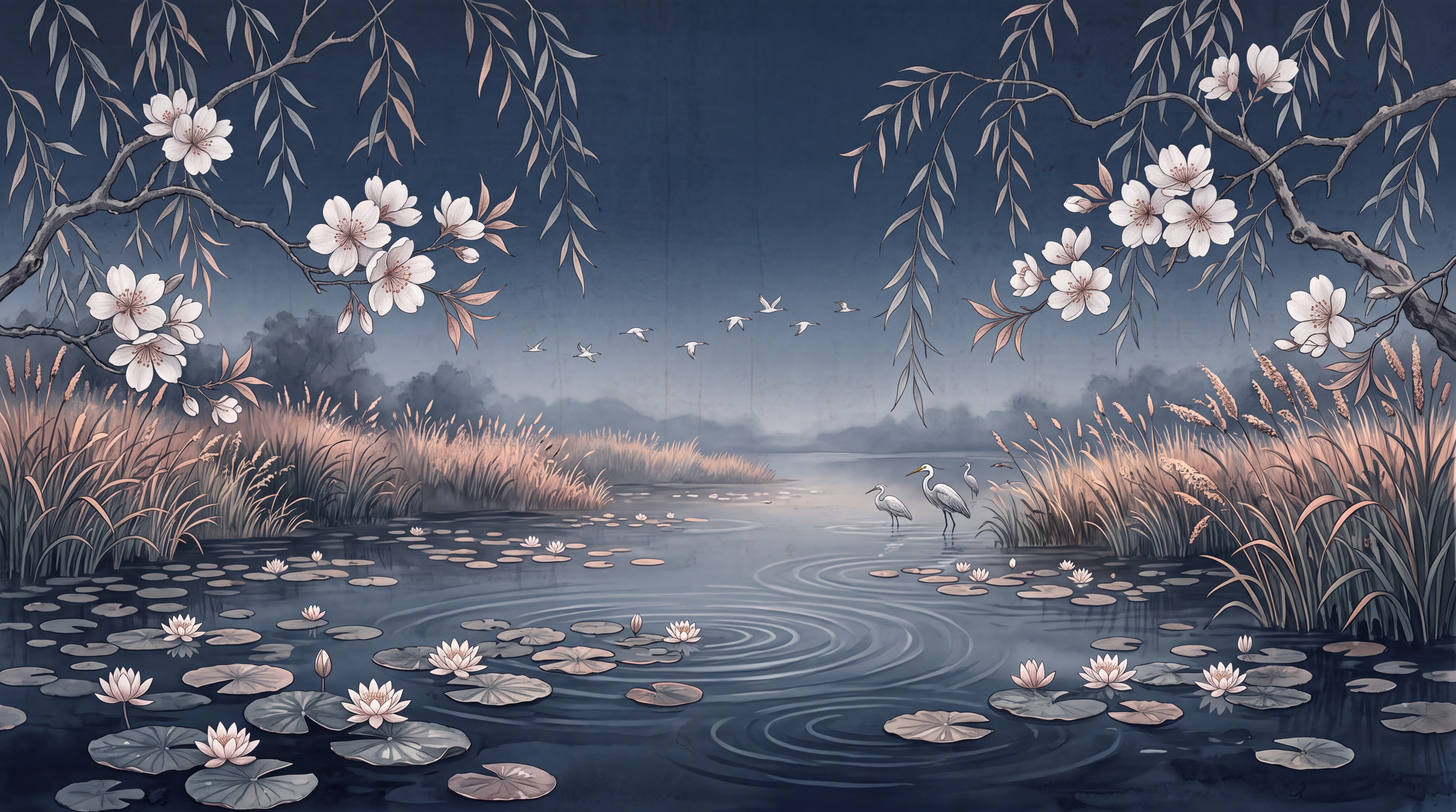 Navy Botanical Botanical Wallpaper Mural, Peel-and-stick Finish
