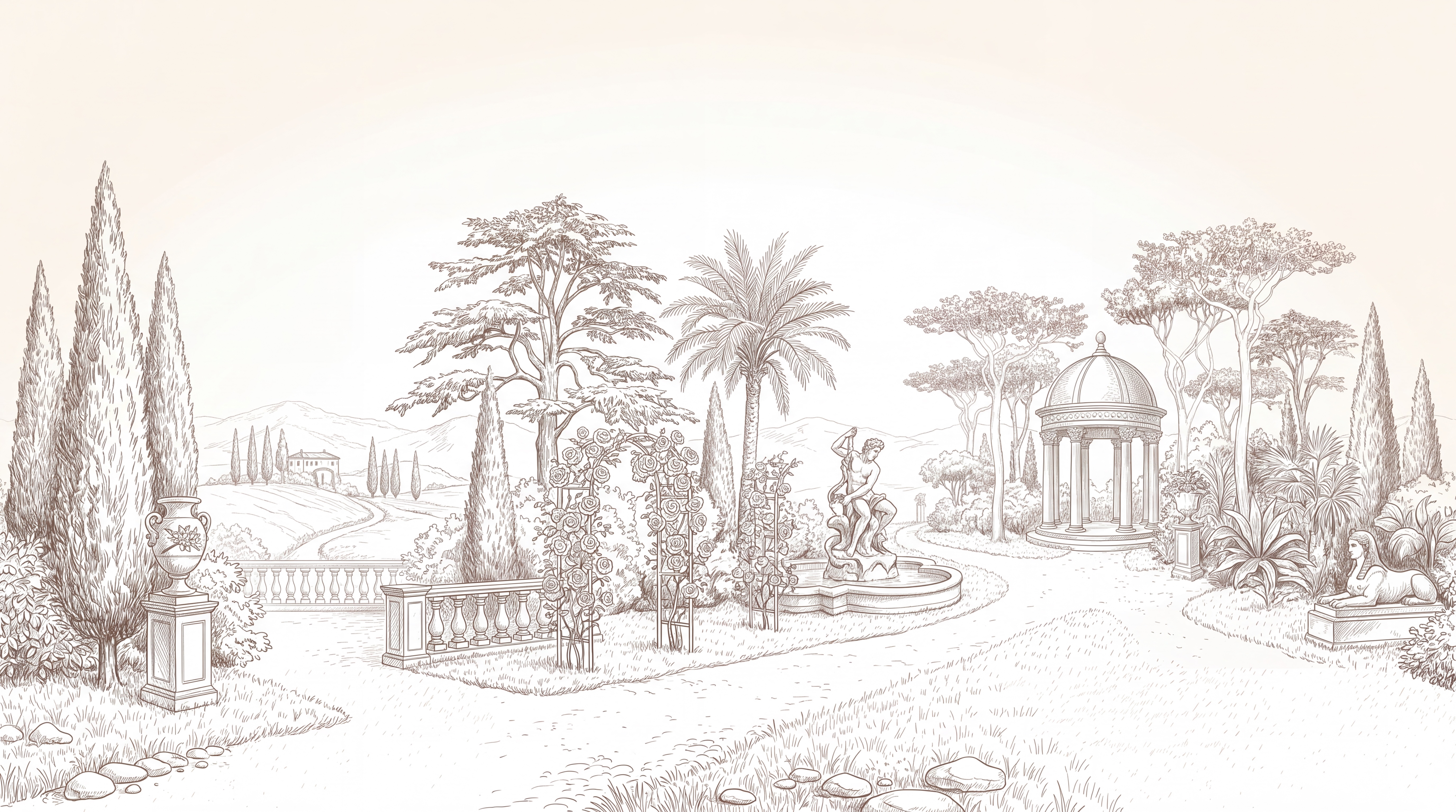 Taupe Garden Scenic Wallpaper Mural, Peel-and-stick Finish