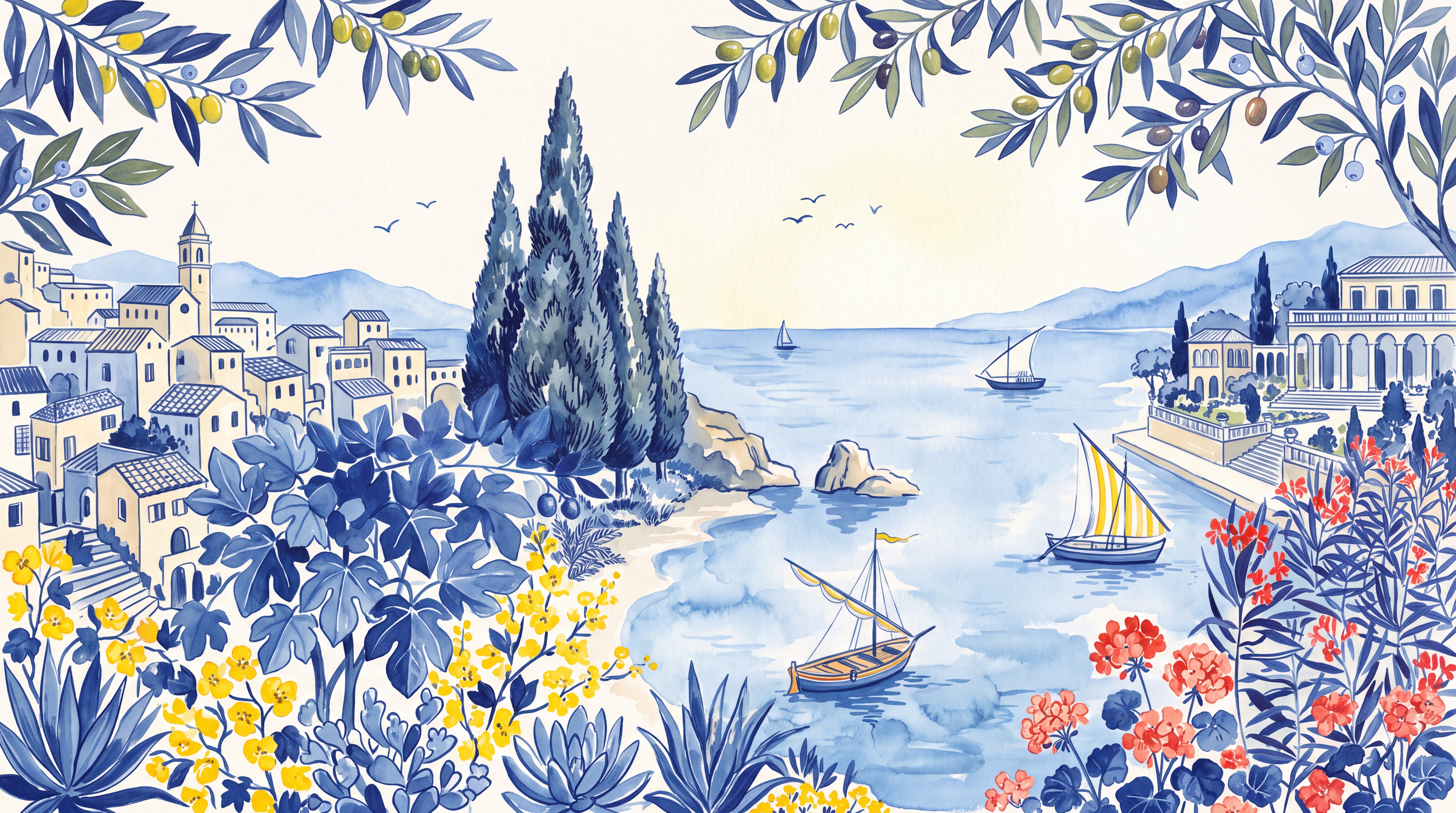 Blue Coastal Scenic Textured Wallpaper Mural, Peel-and-stick Finish