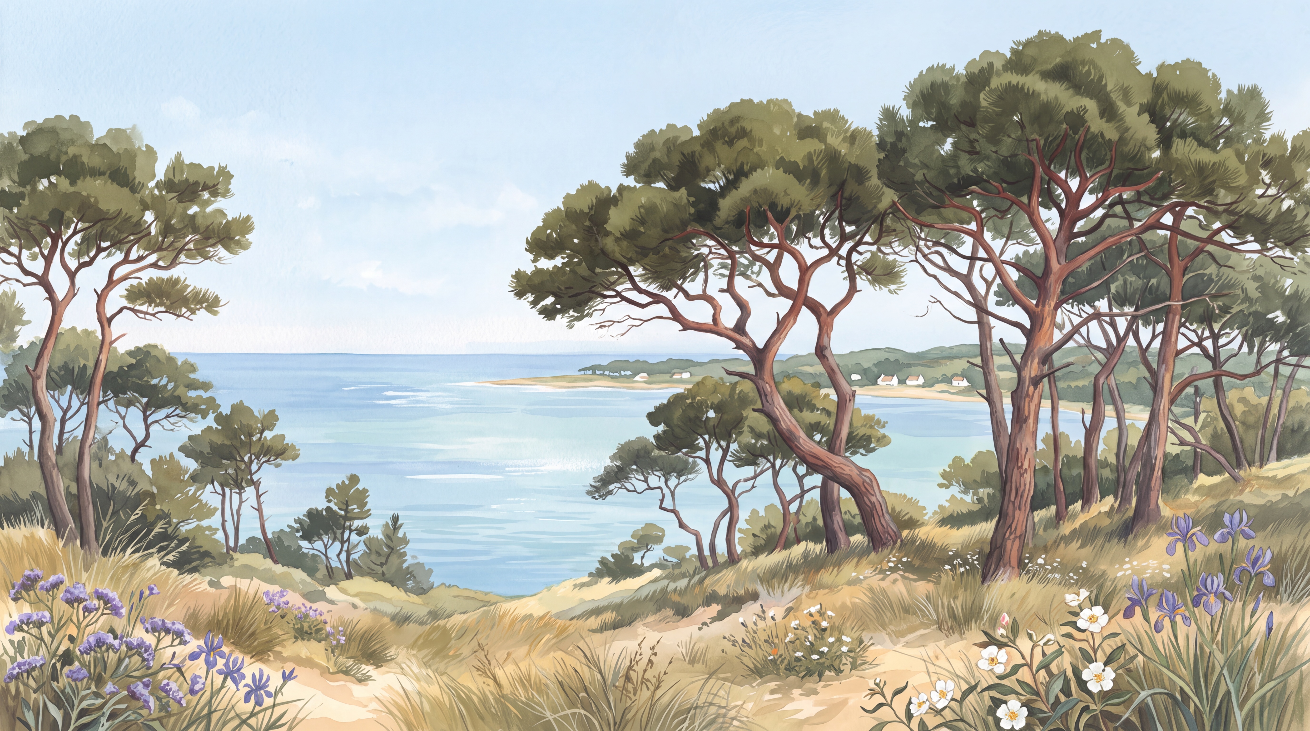 Blue Pine Scenic Wallpaper Mural, Peel-and-stick Finish