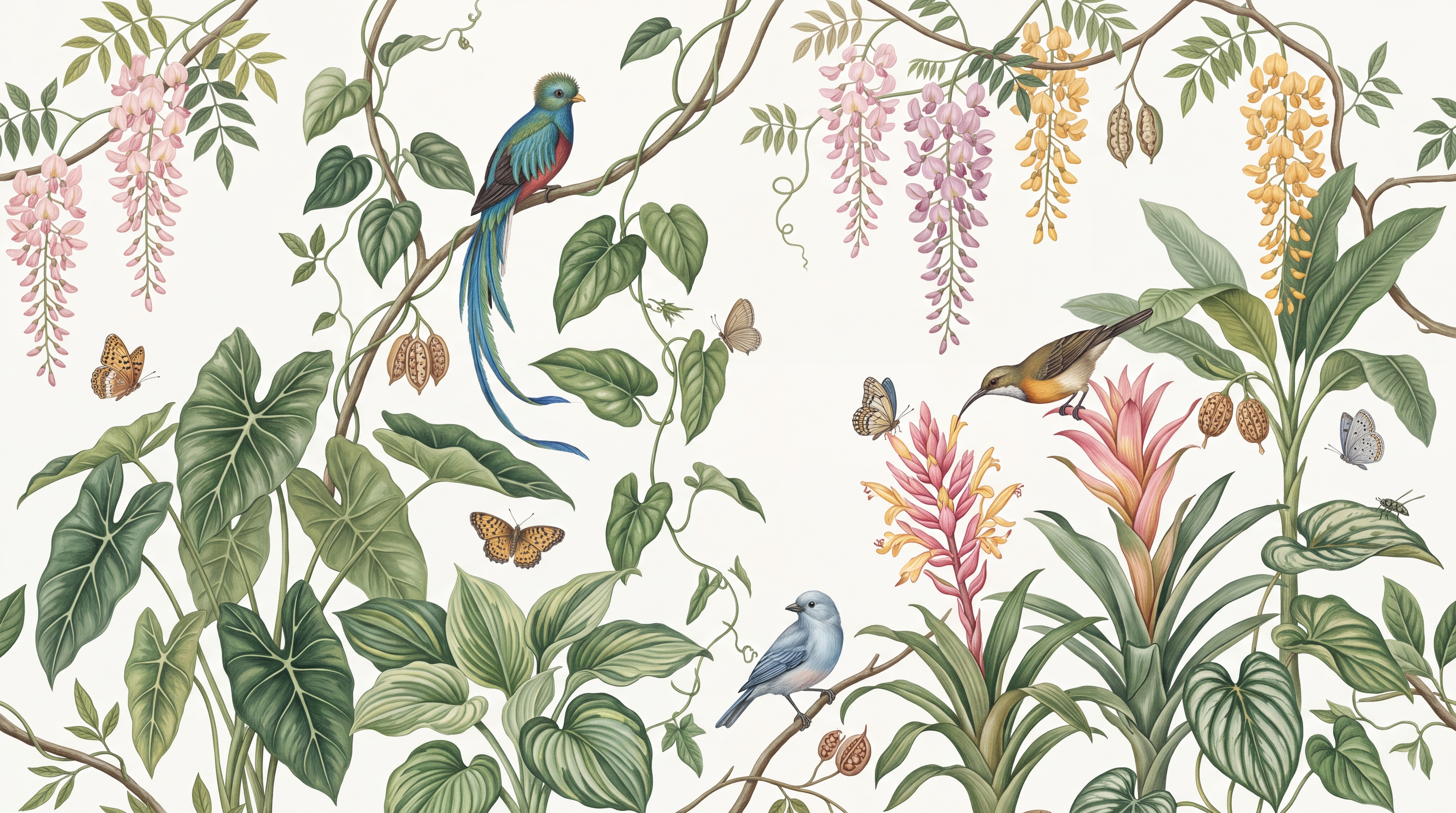 Green Botanical Botanical Wallpaper Mural, Peel-and-stick Finish