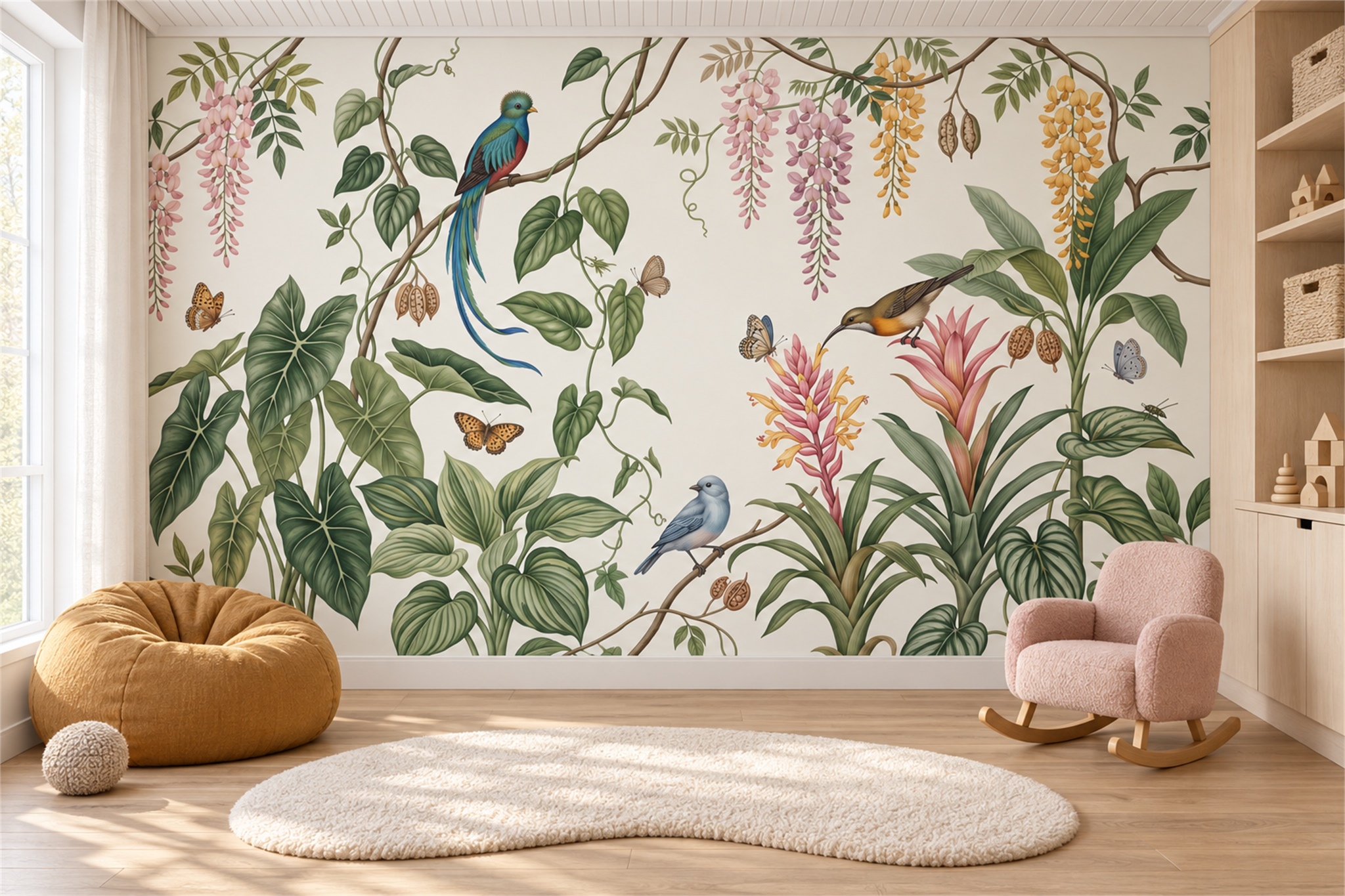 Green Botanical Botanical Wallpaper Mural Home-office-wallpaper-murals, Shown In A Home Office, Peel-and-stick Finish