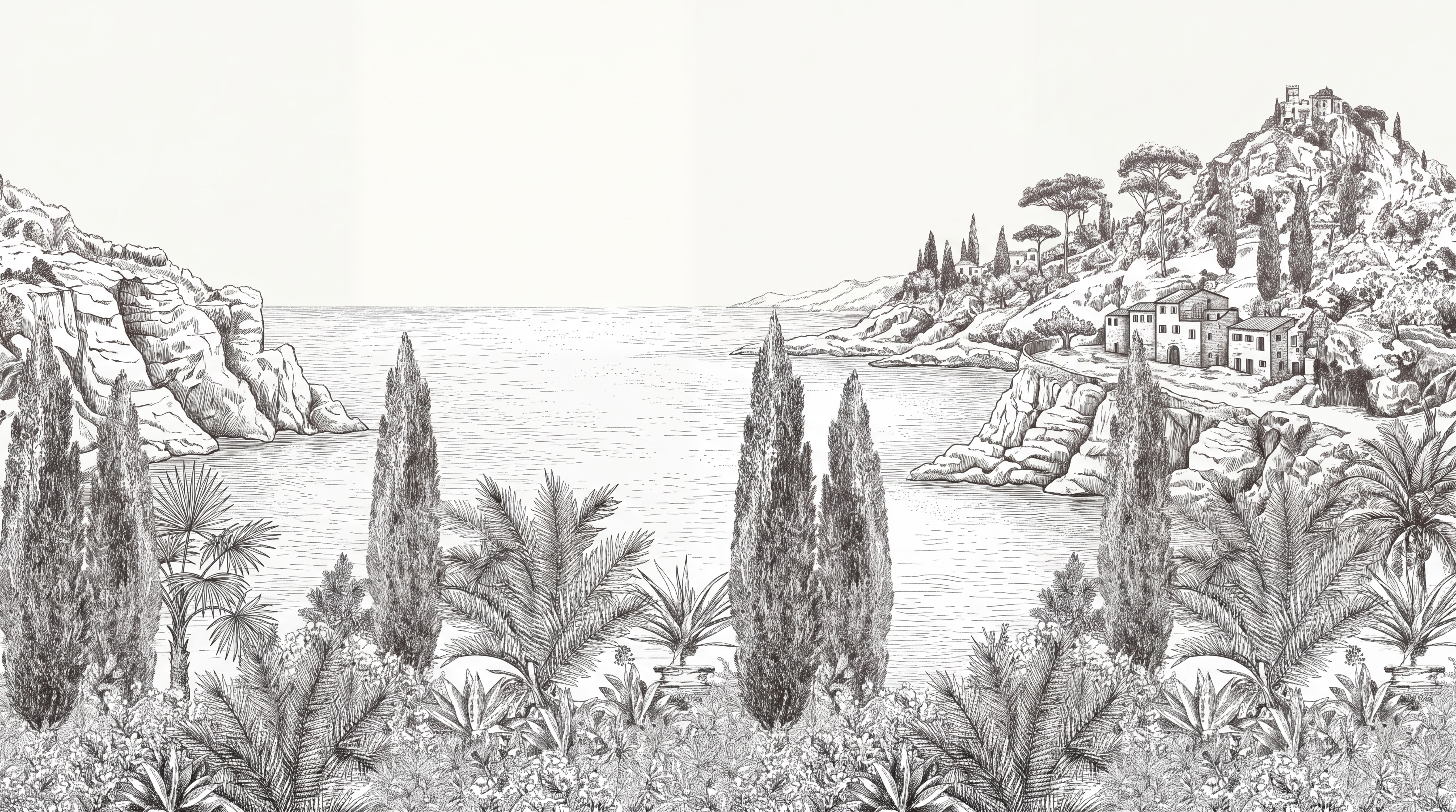 Grey Coastal Scenic Decorative Wallpaper Mural, Peel-and-stick Finish
