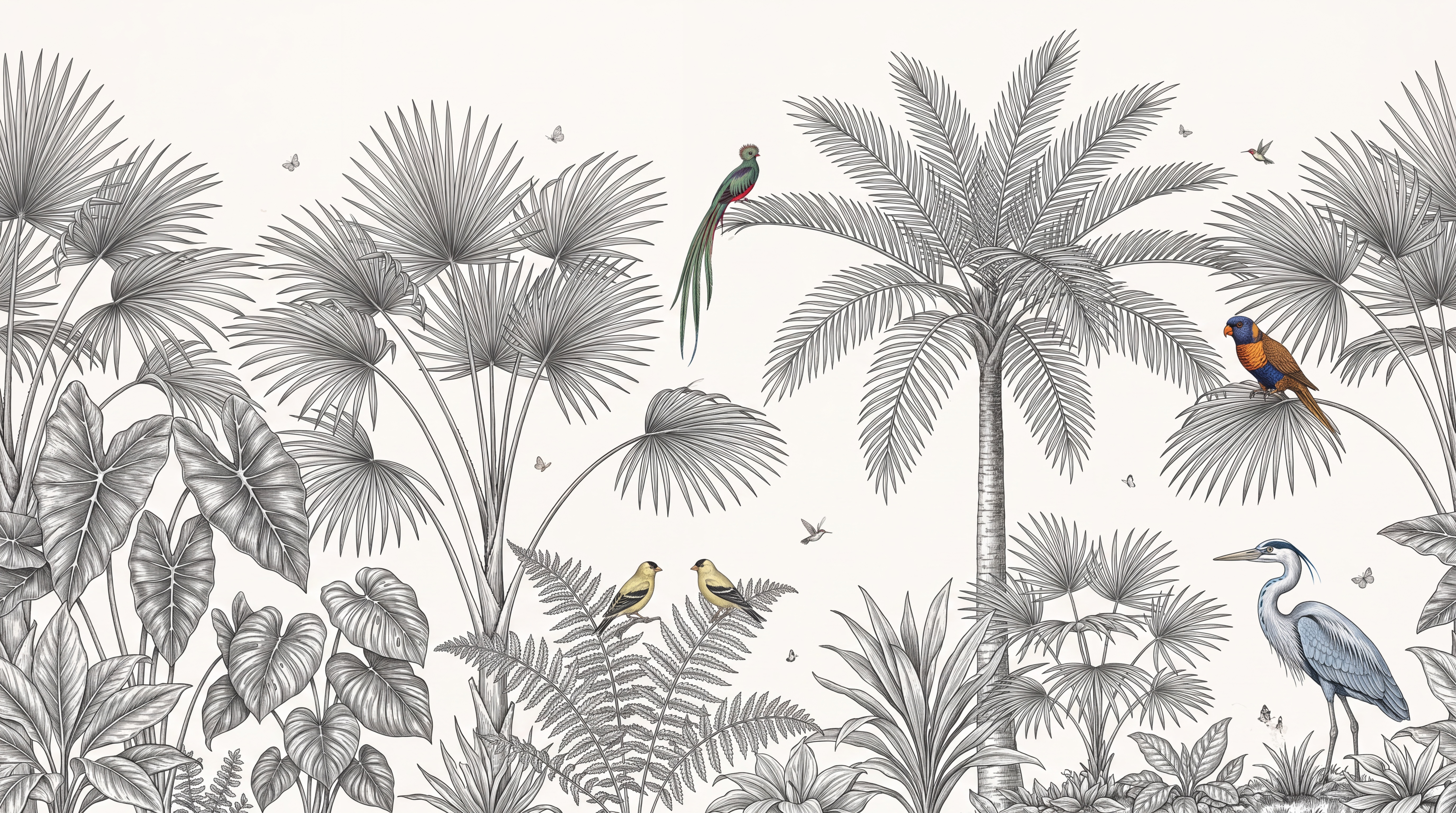 Grey Parrot Illustrated Wallpaper Mural, Peel-and-stick Finish