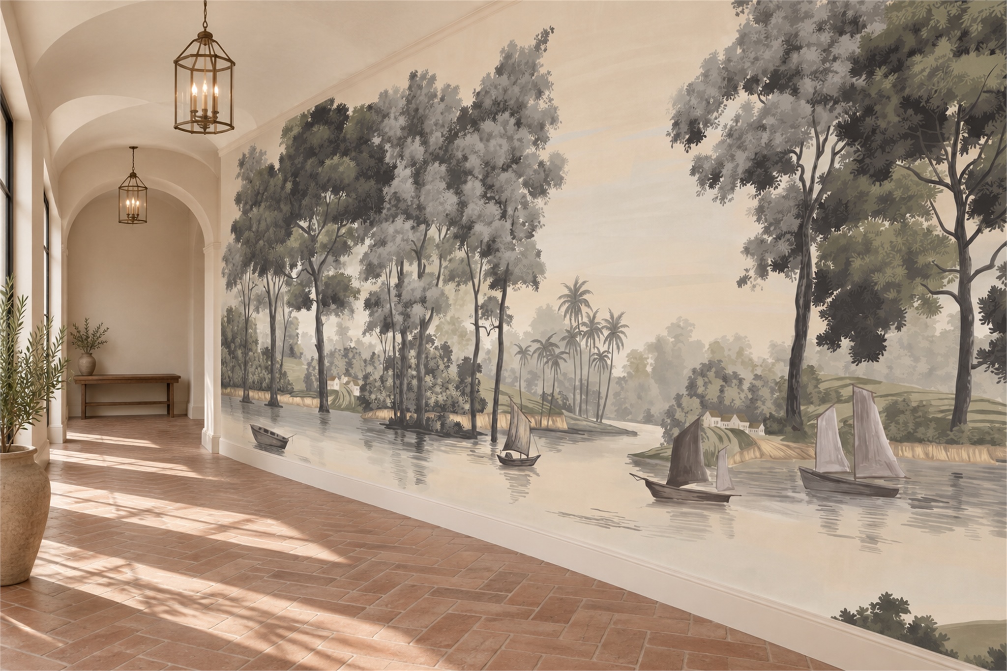 Grey Pattern Decorative Wallpaper Mural Layered Hallway-wallpaper-murals, Peel-and-stick Finish