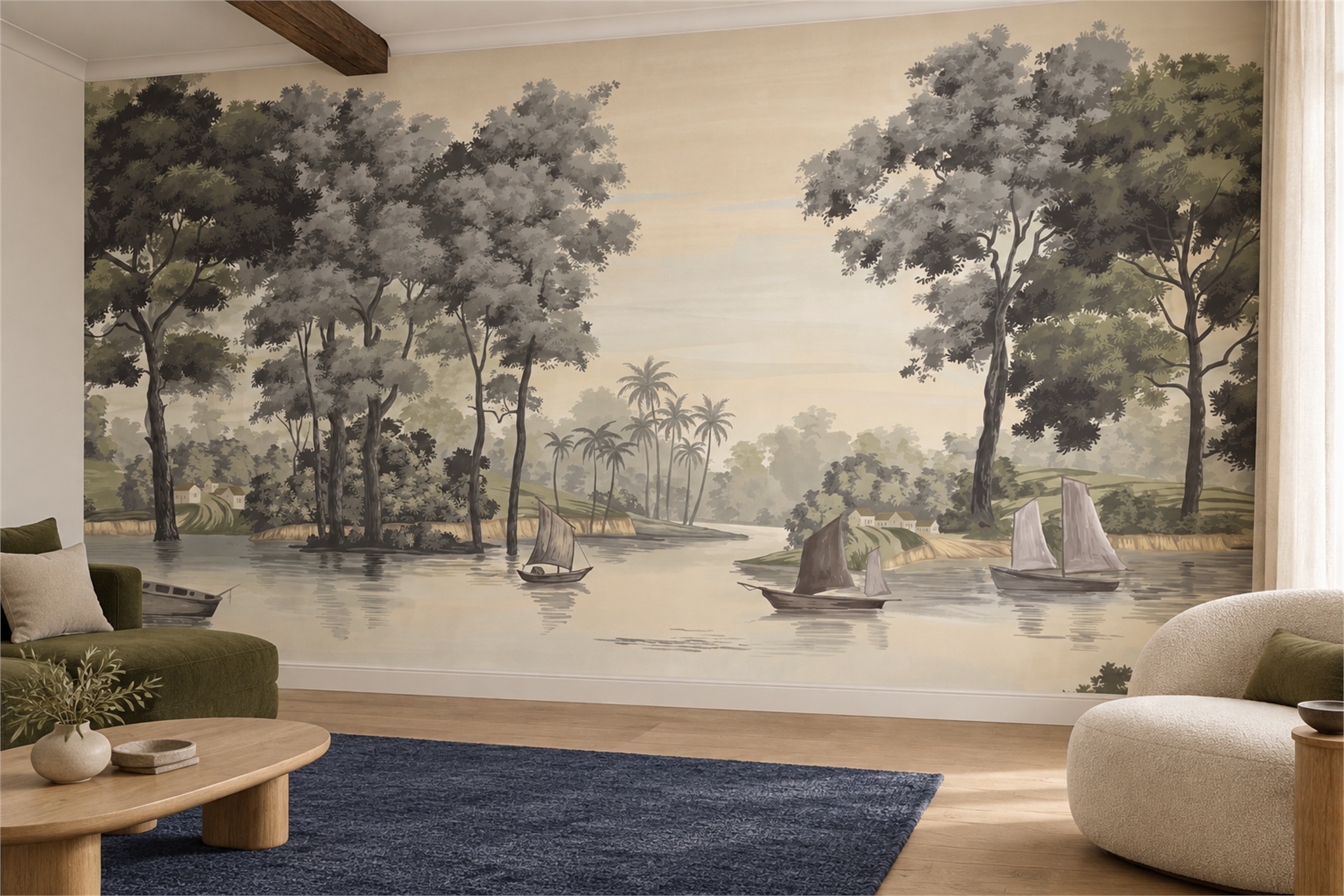 Grey Pattern Decorative Wallpaper Mural Layered Living-room-wallpaper-murals, Peel-and-stick Finish
