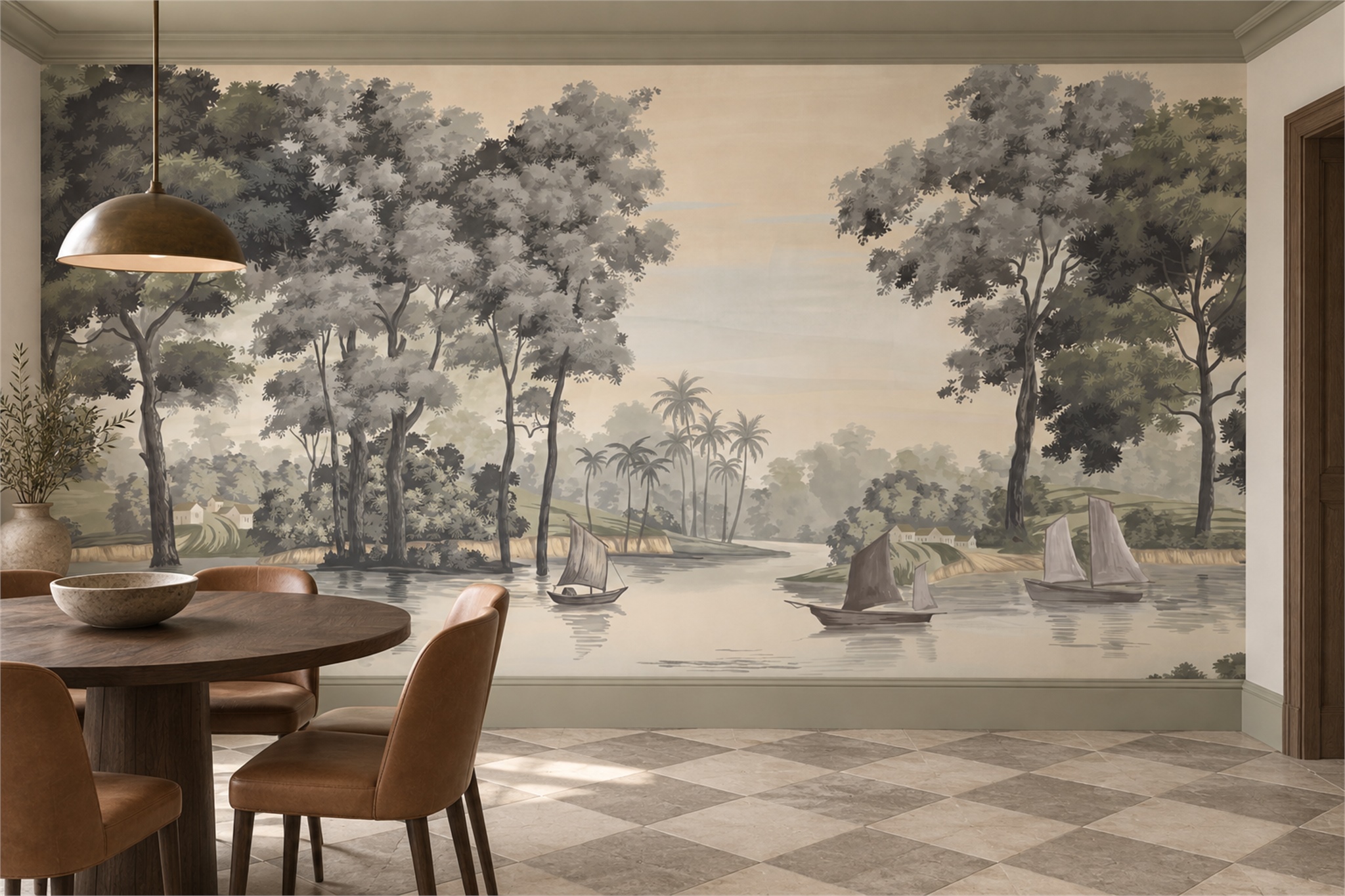 Grey Pattern Decorative Wallpaper Mural Layered Living-room-wallpaper-murals, Peel-and-stick Finish