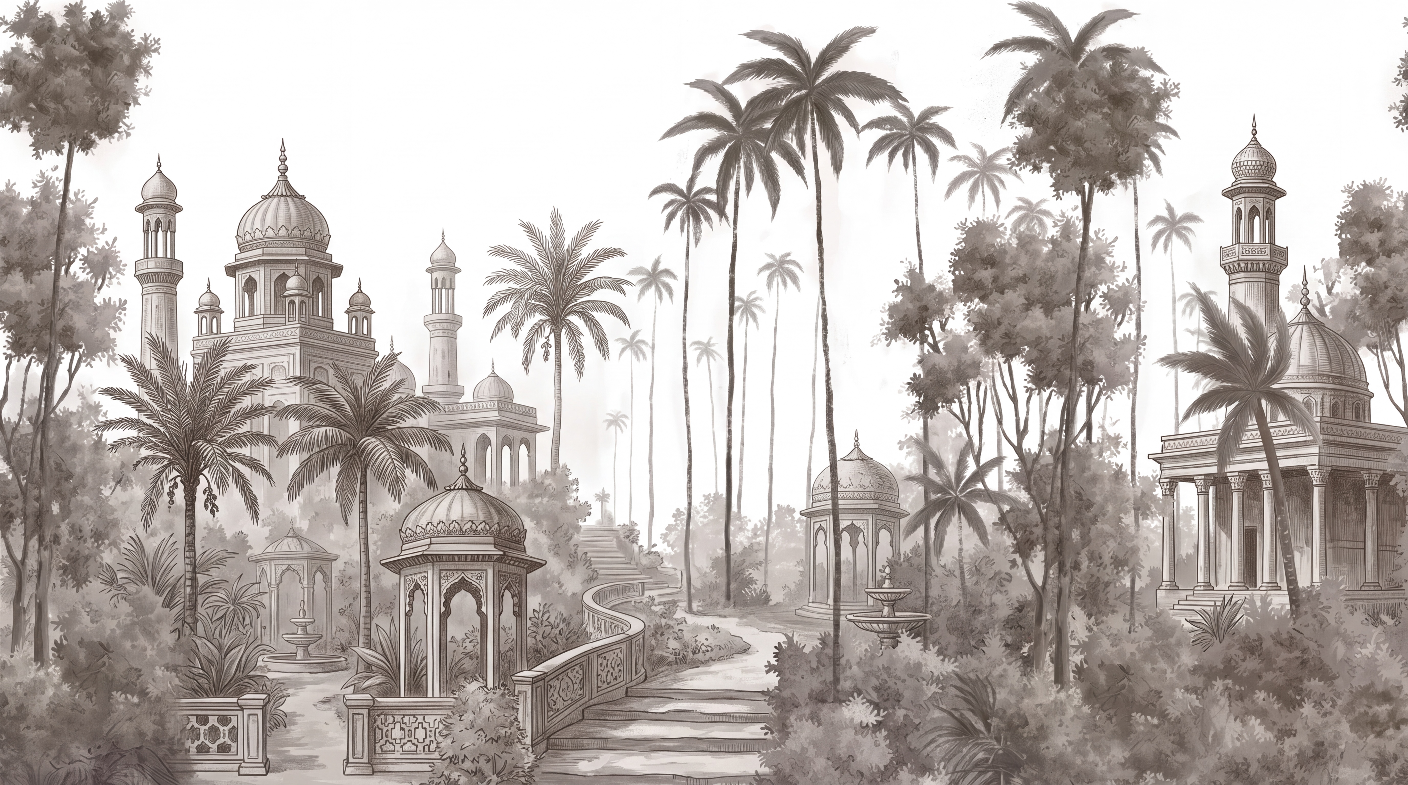 Taupe Palace Scenic Wallpaper Mural, Peel-and-stick Finish