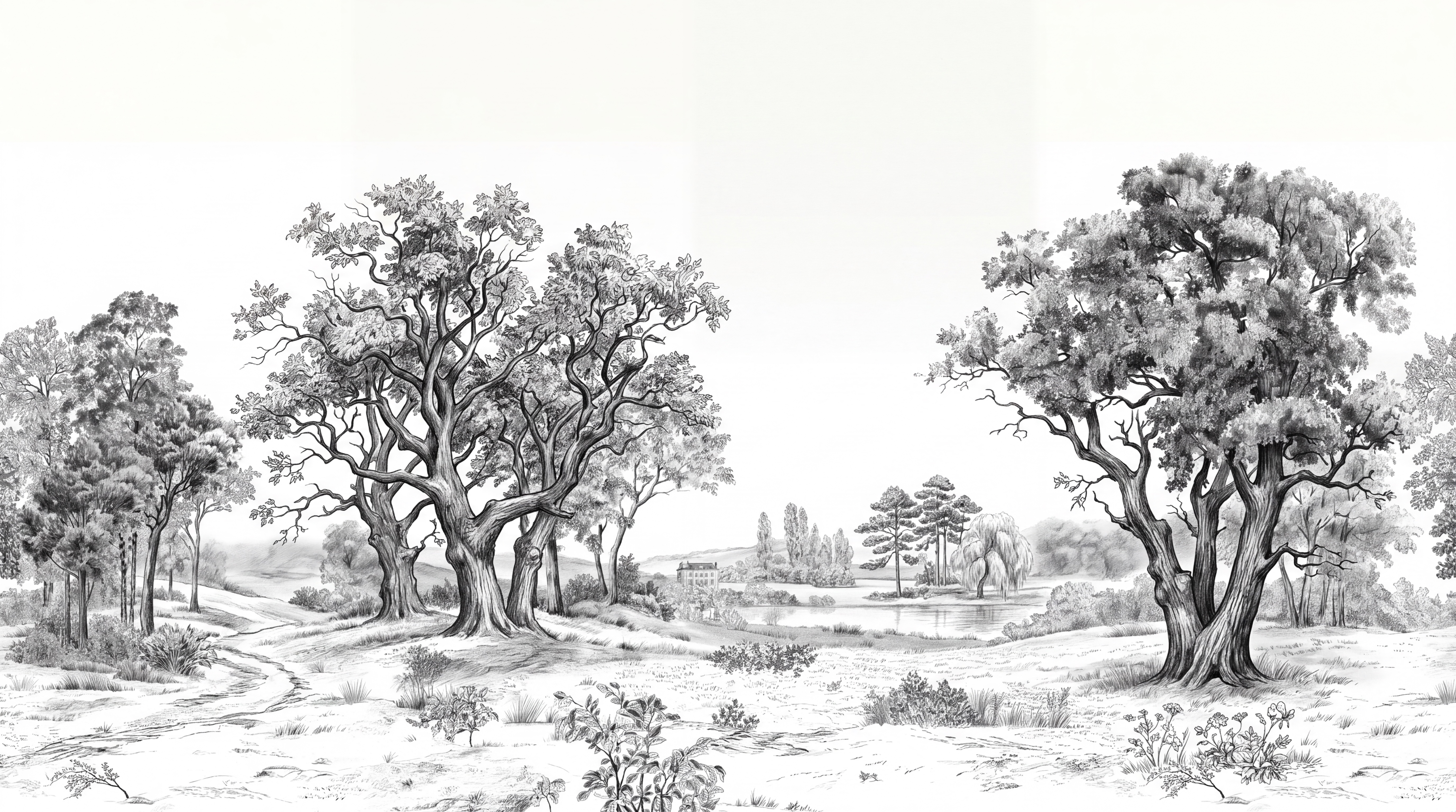 Grey Trees Scenic Layered Wallpaper Mural, Peel-and-stick Finish