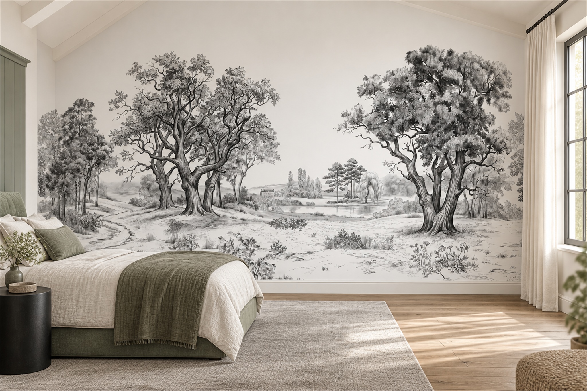 Grey Trees Scenic Layered Wallpaper Mural Accent-wall-wallpaper-murals, Peel-and-stick Finish