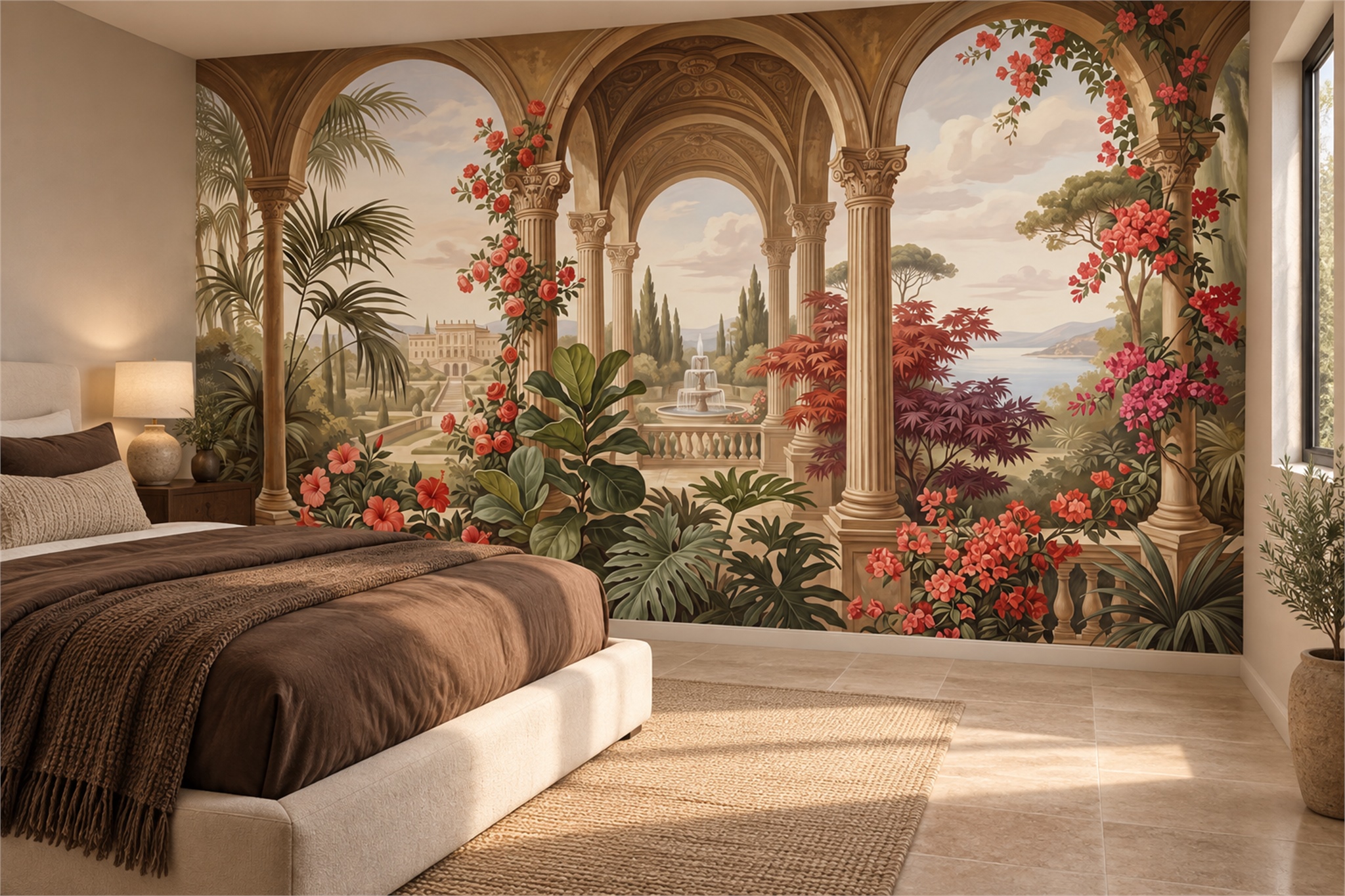 Red Arched Abstract Wallpaper Mural Bedroom-wallpaper-murals, Peel-and-stick Finish