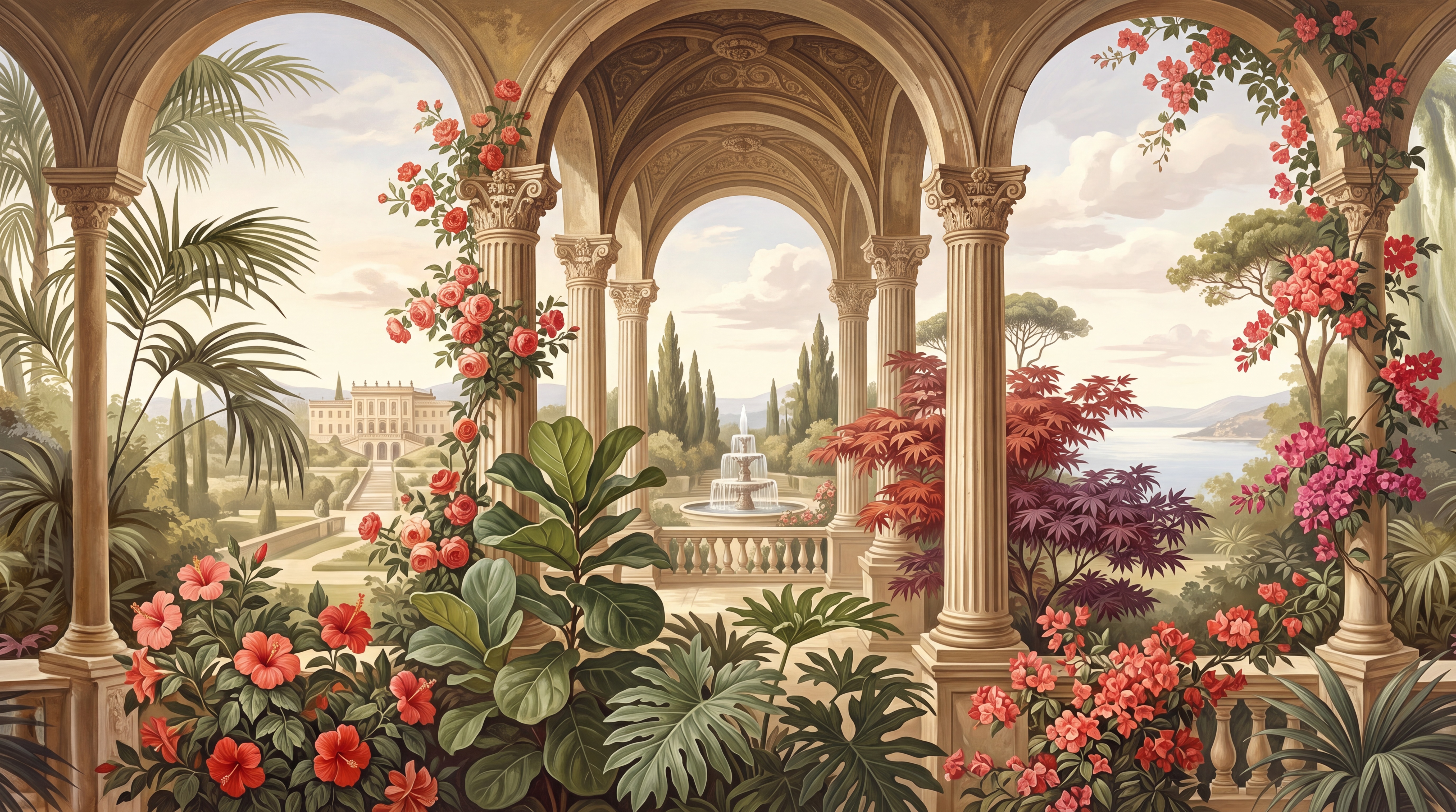 Red Arched Abstract Wallpaper Mural, Peel-and-stick Finish