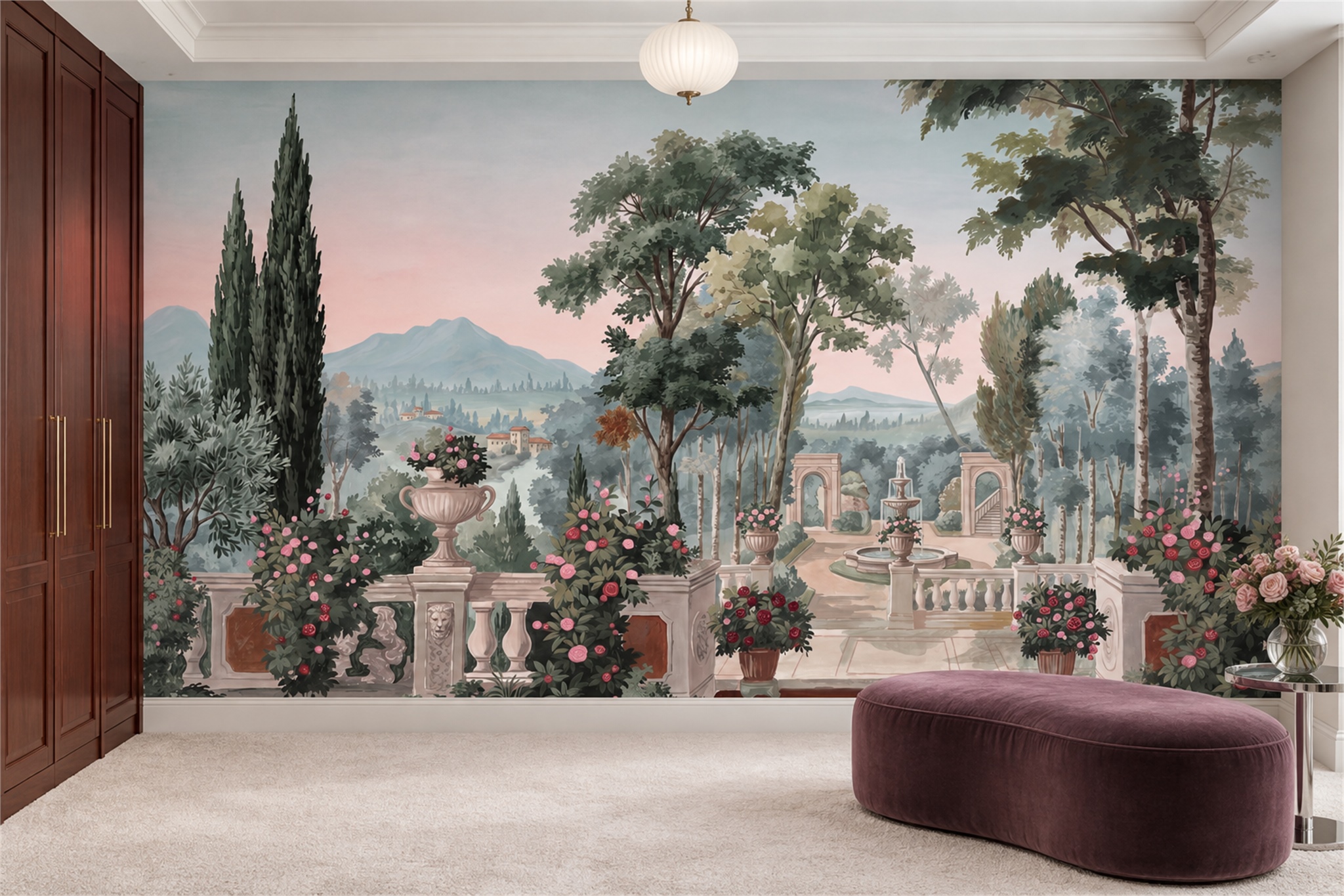 Sage Garden Scenic Wallpaper Mural Dining-room-wallpaper-murals, Peel-and-stick Finish