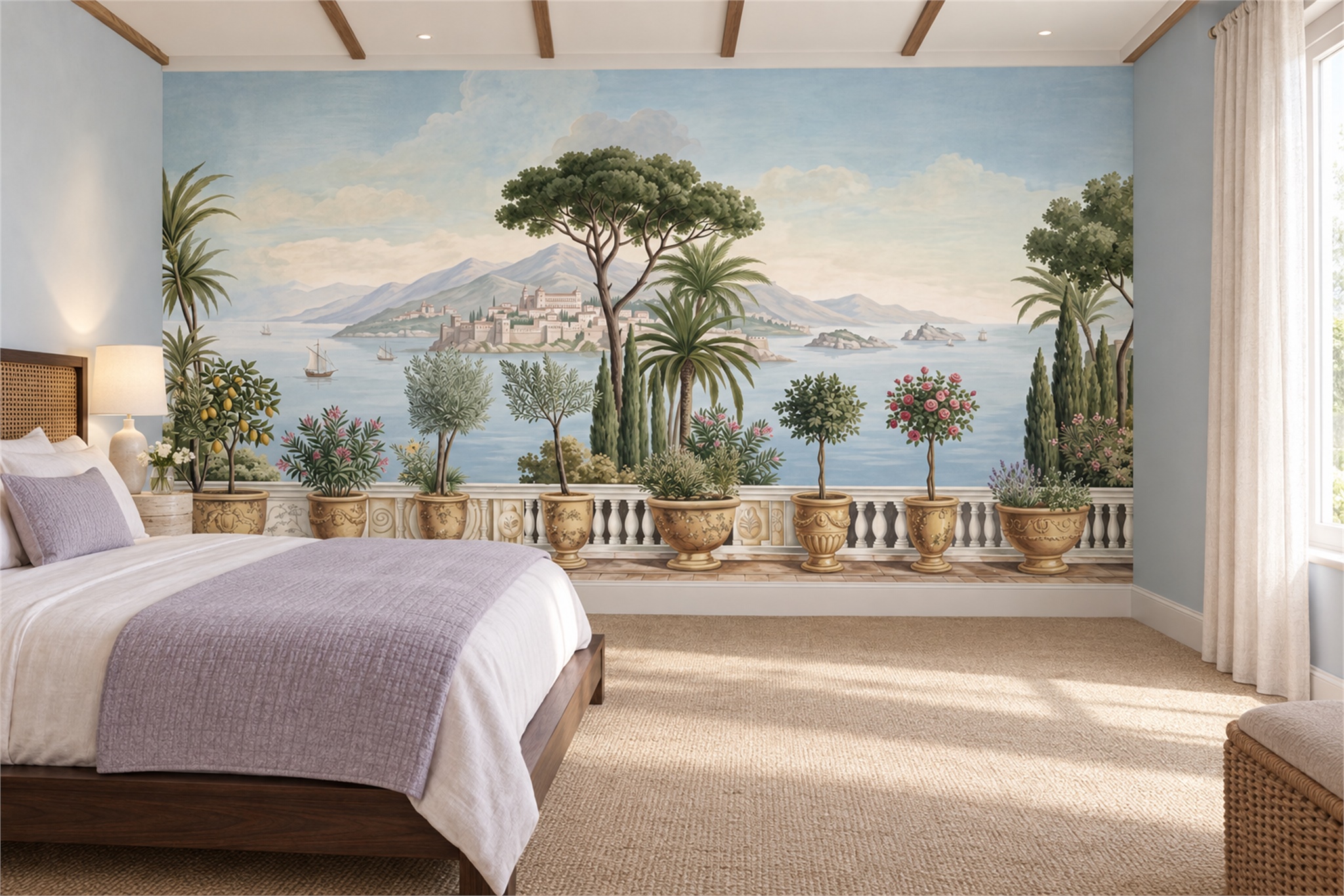 Blue Pattern Decorative Wallpaper Mural Layered Graphic Wallpaper Mural Bedroom-wallpaper-murals, Peel-and-stick Finish