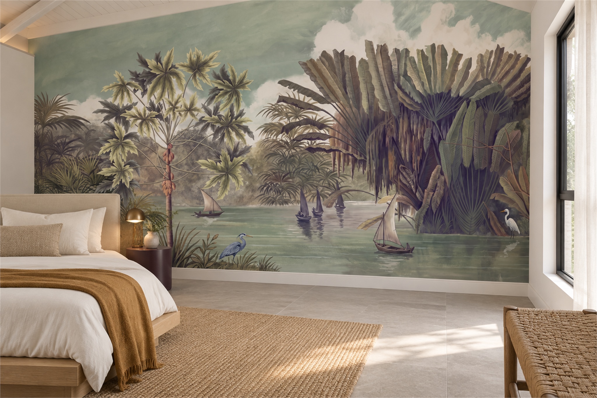 Sage Pattern Decorative Wallpaper Mural Layered Abstract Wallpaper Mural Bedroom-wallpaper-murals, Peel-and-stick Finish