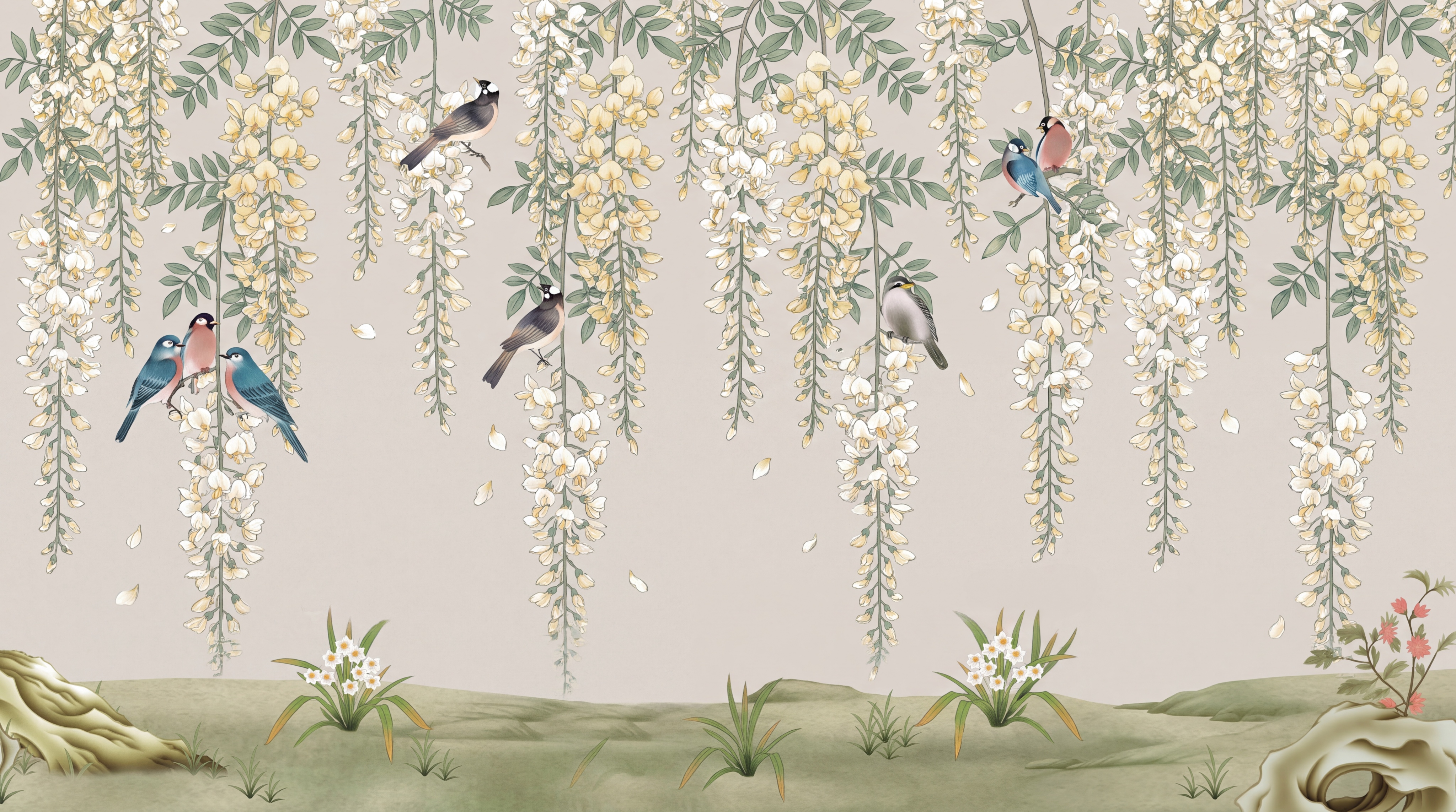 Ivory Pattern Decorative Painterly Wallpaper Mural, Peel-and-stick Finish
