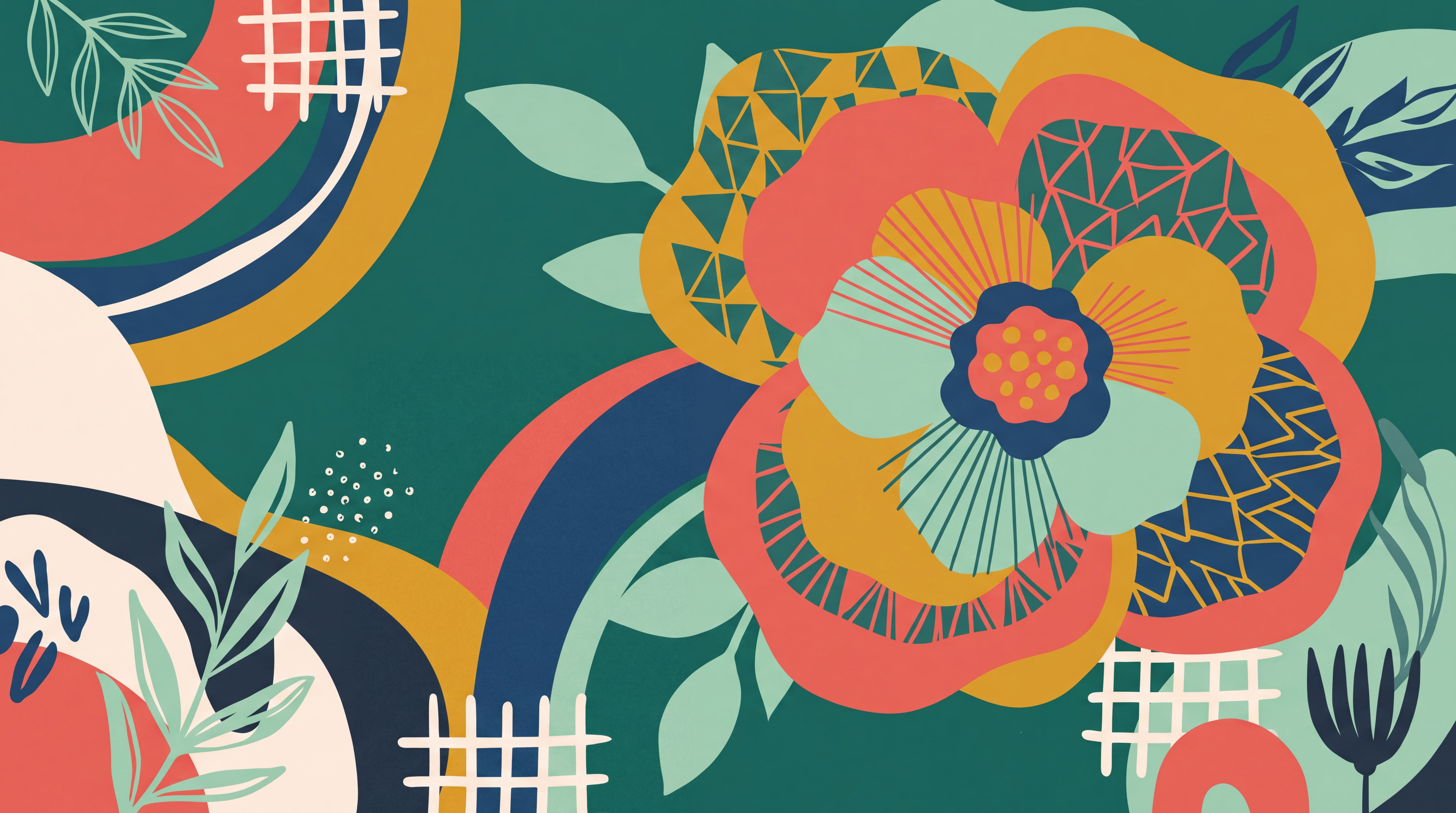 Orange Floral Botanical Layered Wallpaper Mural, Peel-and-stick Finish