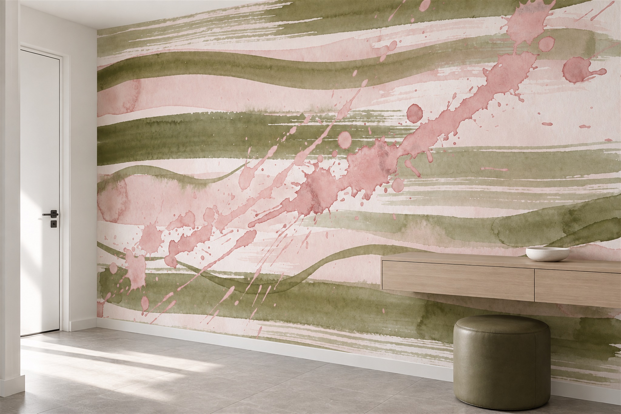 Pink Striped Abstract Decorative Wallpaper Mural Entryway-wallpaper-murals, Peel-and-stick Finish