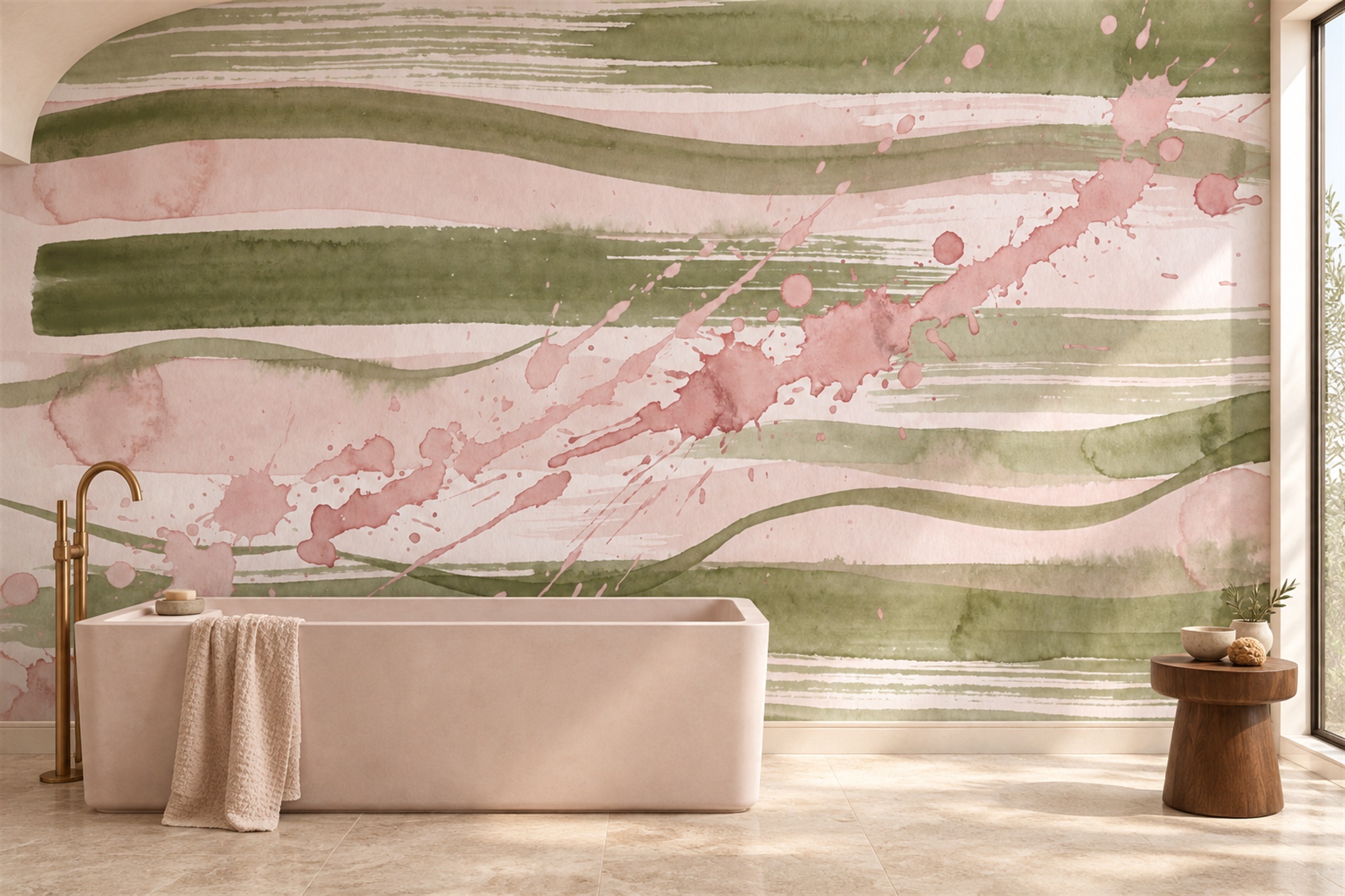 Pink Striped Abstract Decorative Wallpaper Mural Bathroom-wallpaper-murals, Peel-and-stick Finish