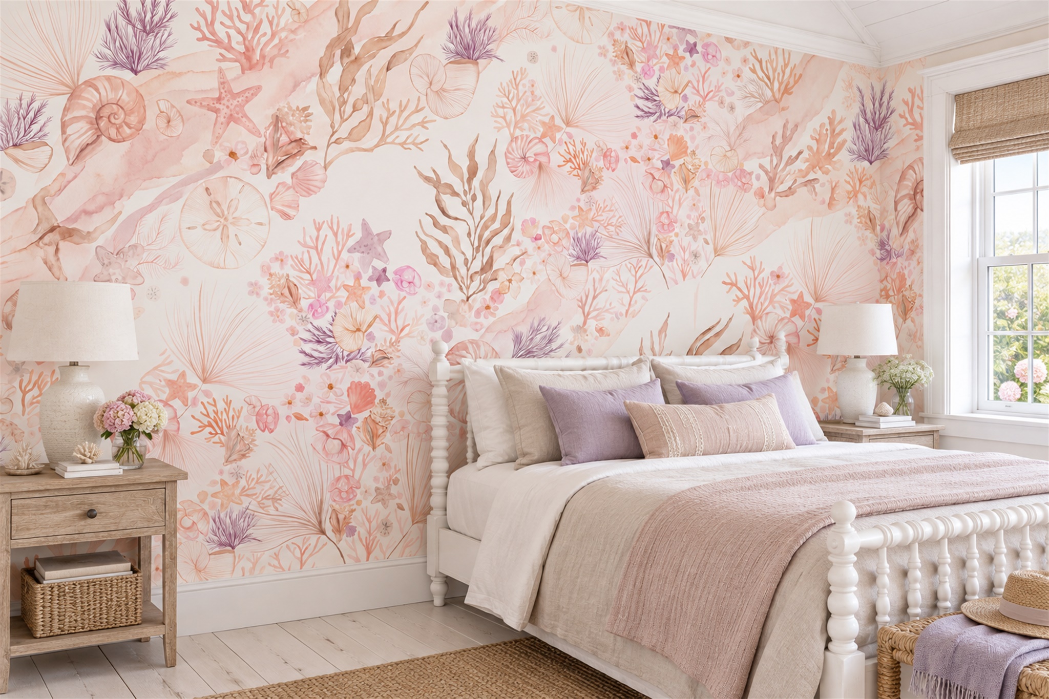 Pink Pattern Decorative Atmospheric Wallpaper Mural Bedroom-wallpaper-murals, Peel-and-stick Finish