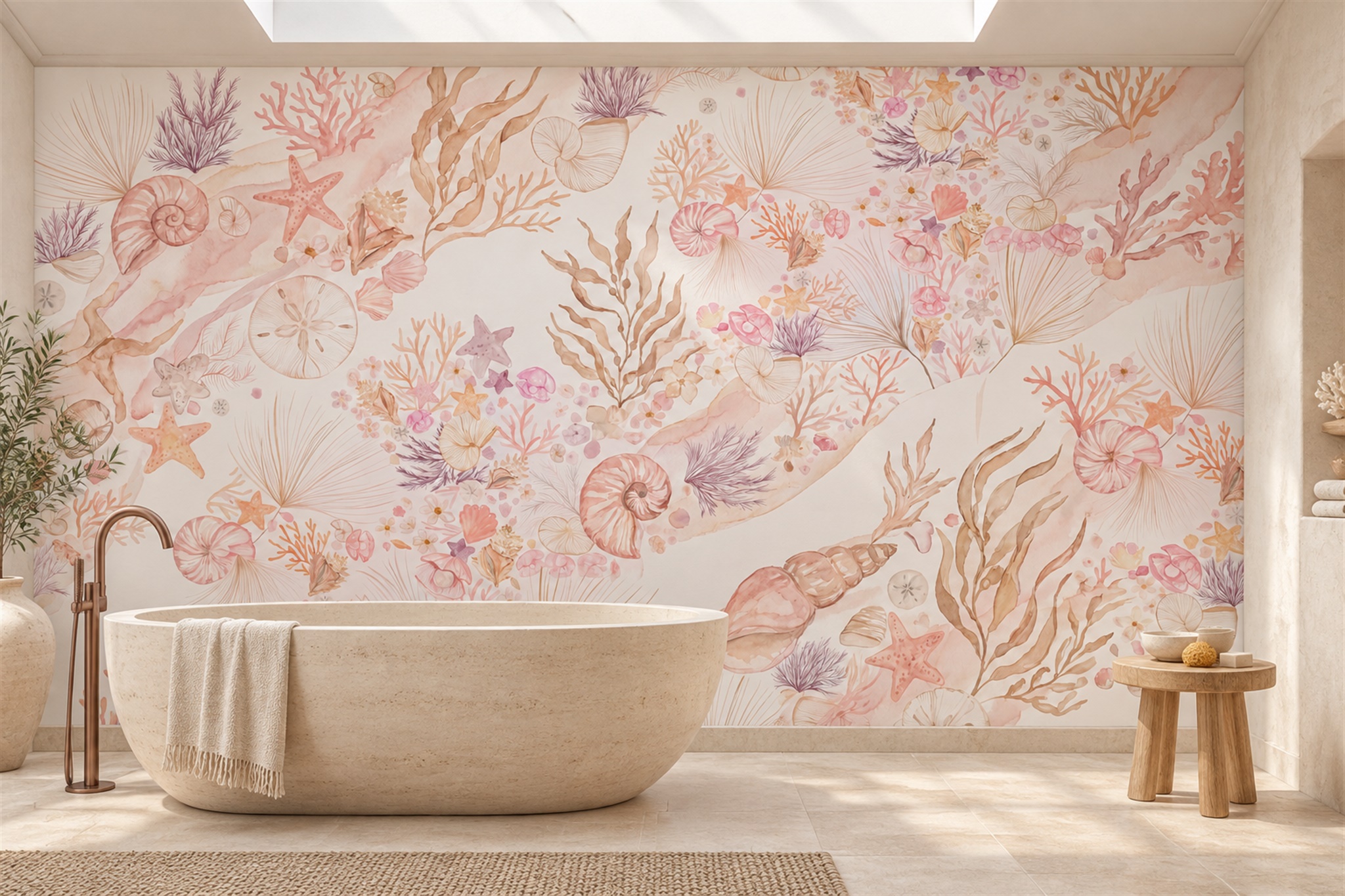 Pink Pattern Decorative Atmospheric Wallpaper Mural Bathroom-wallpaper-murals, Peel-and-stick Finish