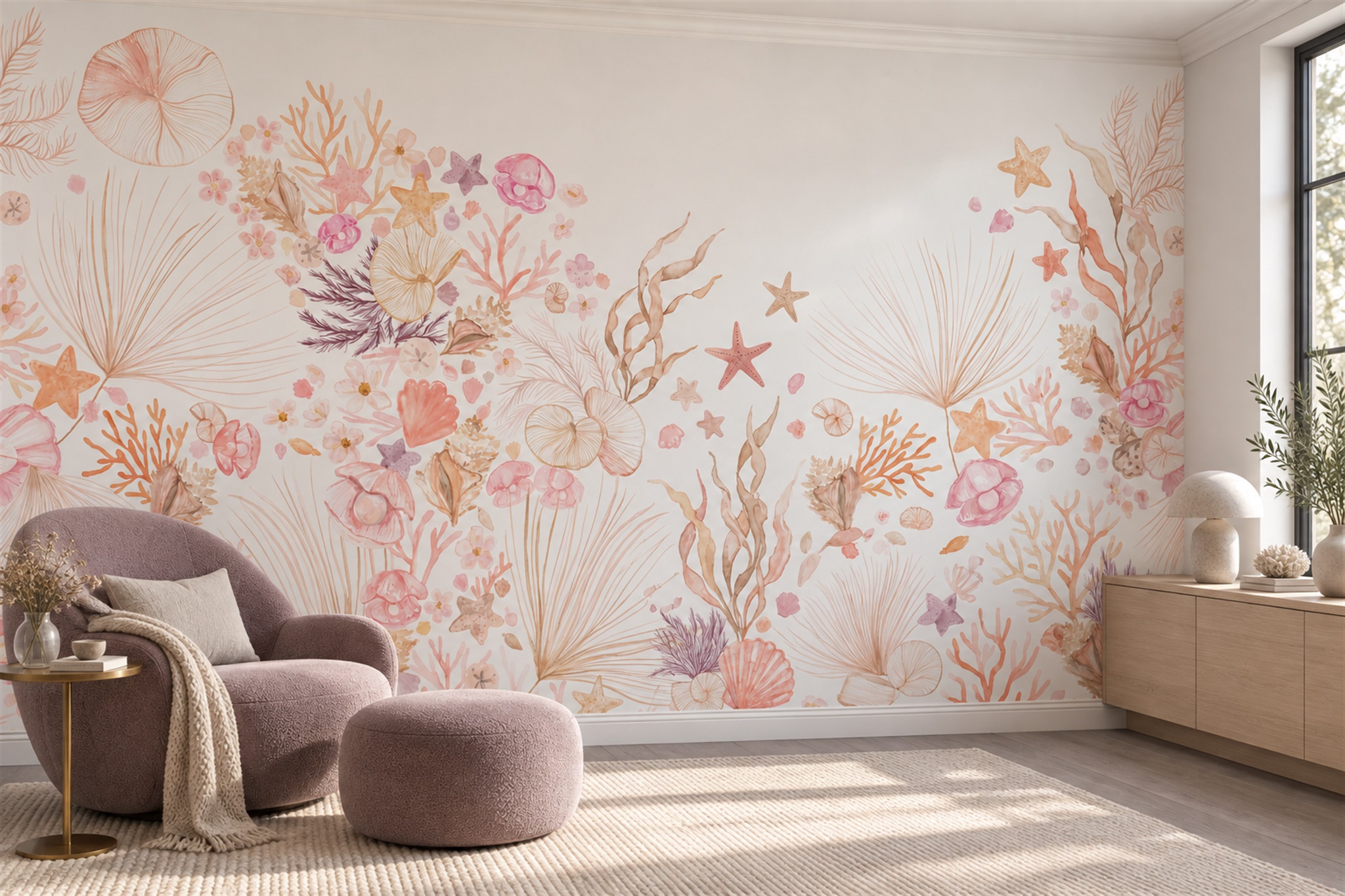 Peach Pattern Decorative Textured Wallpaper Mural Home-office-wallpaper-murals, Shown In A Home Office, Peel-and-stick Finish