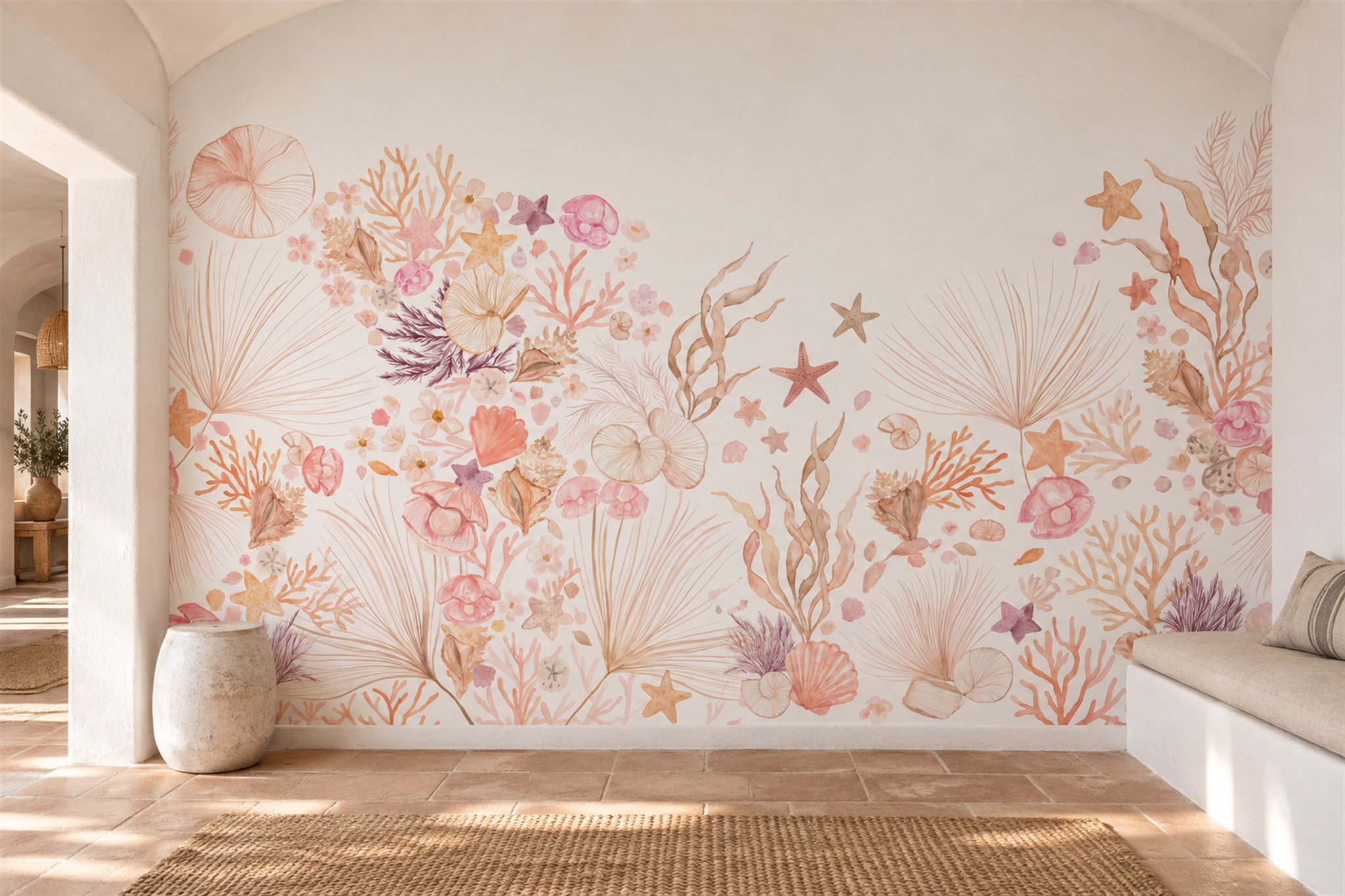 Peach Pattern Decorative Textured Wallpaper Mural Dining-room-wallpaper-murals, Peel-and-stick Finish