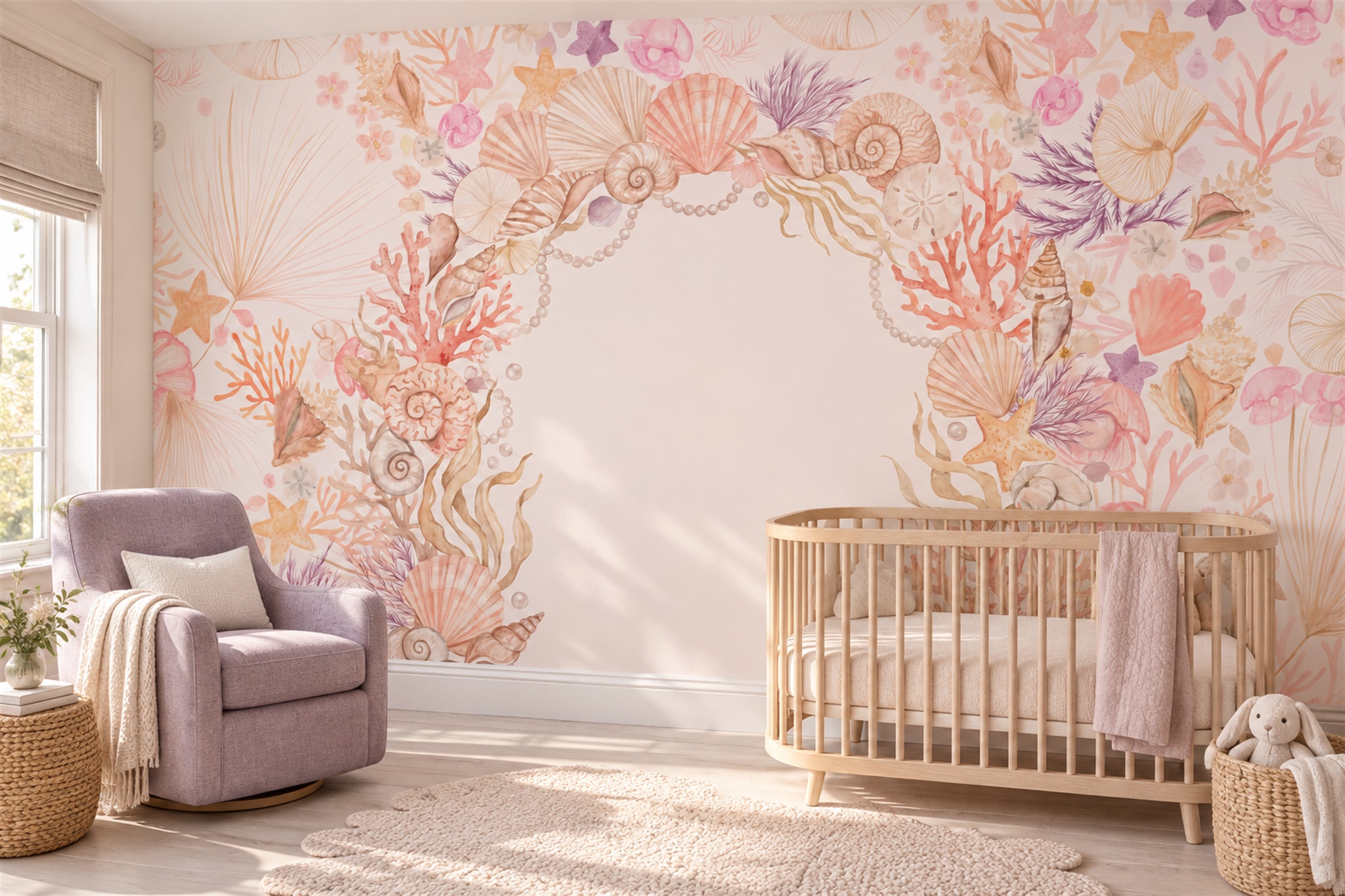 Blush Reef Scenic Wallpaper Mural Bedroom-wallpaper-murals, Peel-and-stick Finish